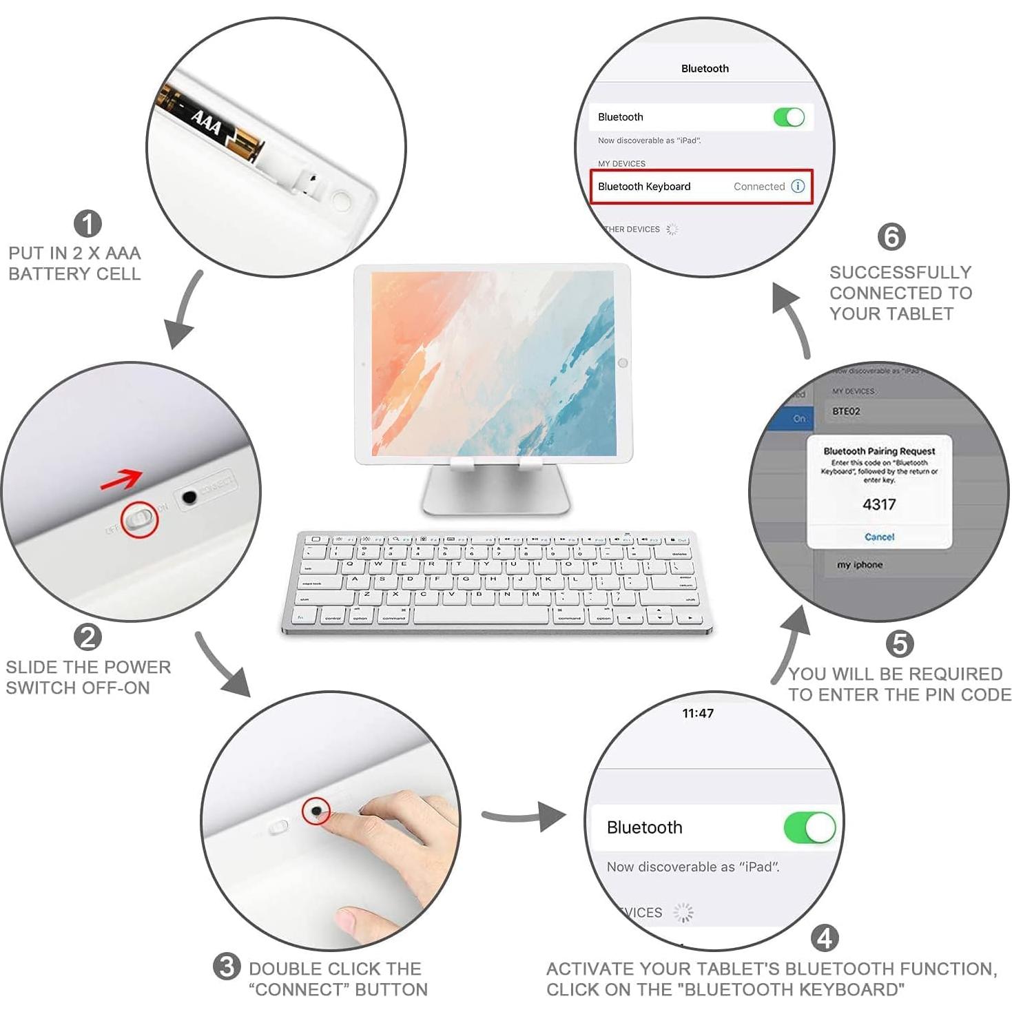 Teclado Bluetooth OMOTON para iPad 10.2 y Pro, Blanco