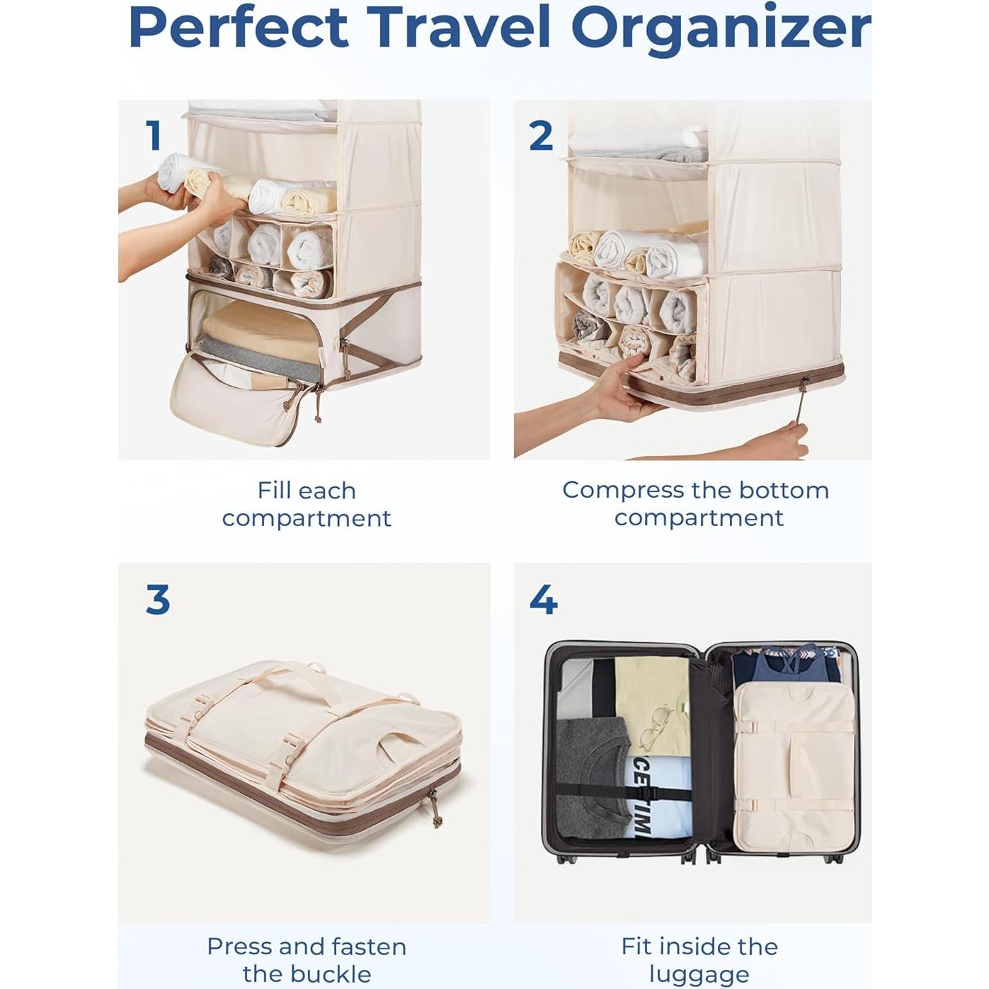 Cubos de Empaque Colgantes BAGSMART 4 Estantes Beige 30x30x60cm