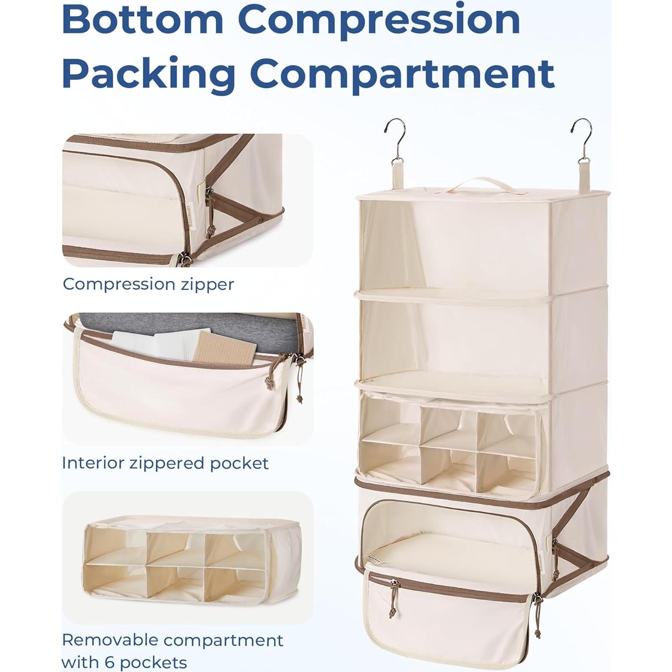 Cubos de Empaque Colgantes BAGSMART 4 Estantes Beige 30x30x60cm