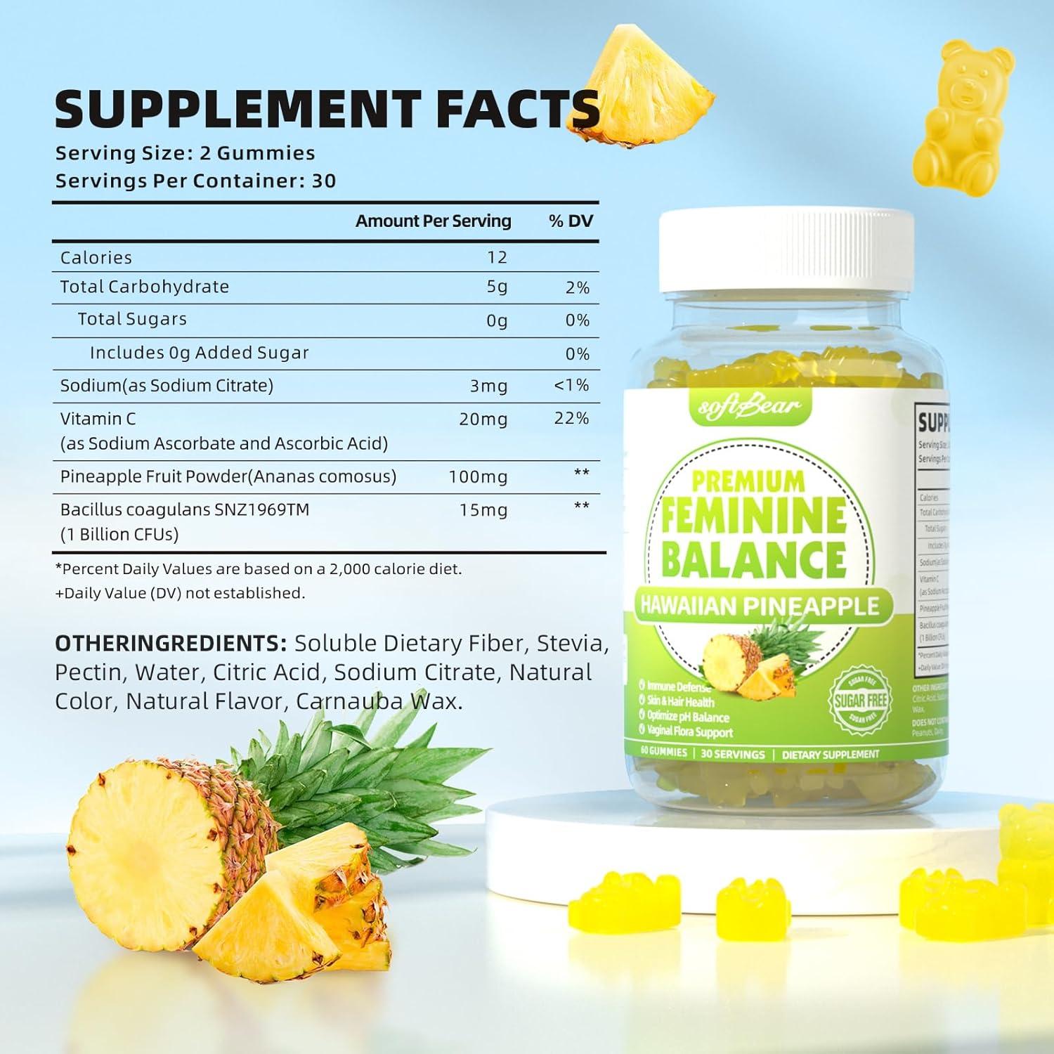 Gominolas de Equilibrio Femenino Softbear 60 Unidades Piña