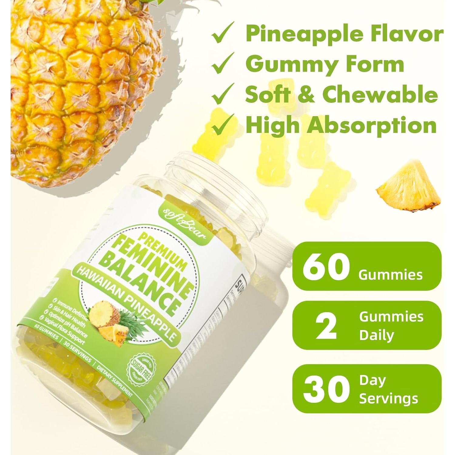 Gominolas de Equilibrio Femenino Softbear 60 Unidades Piña