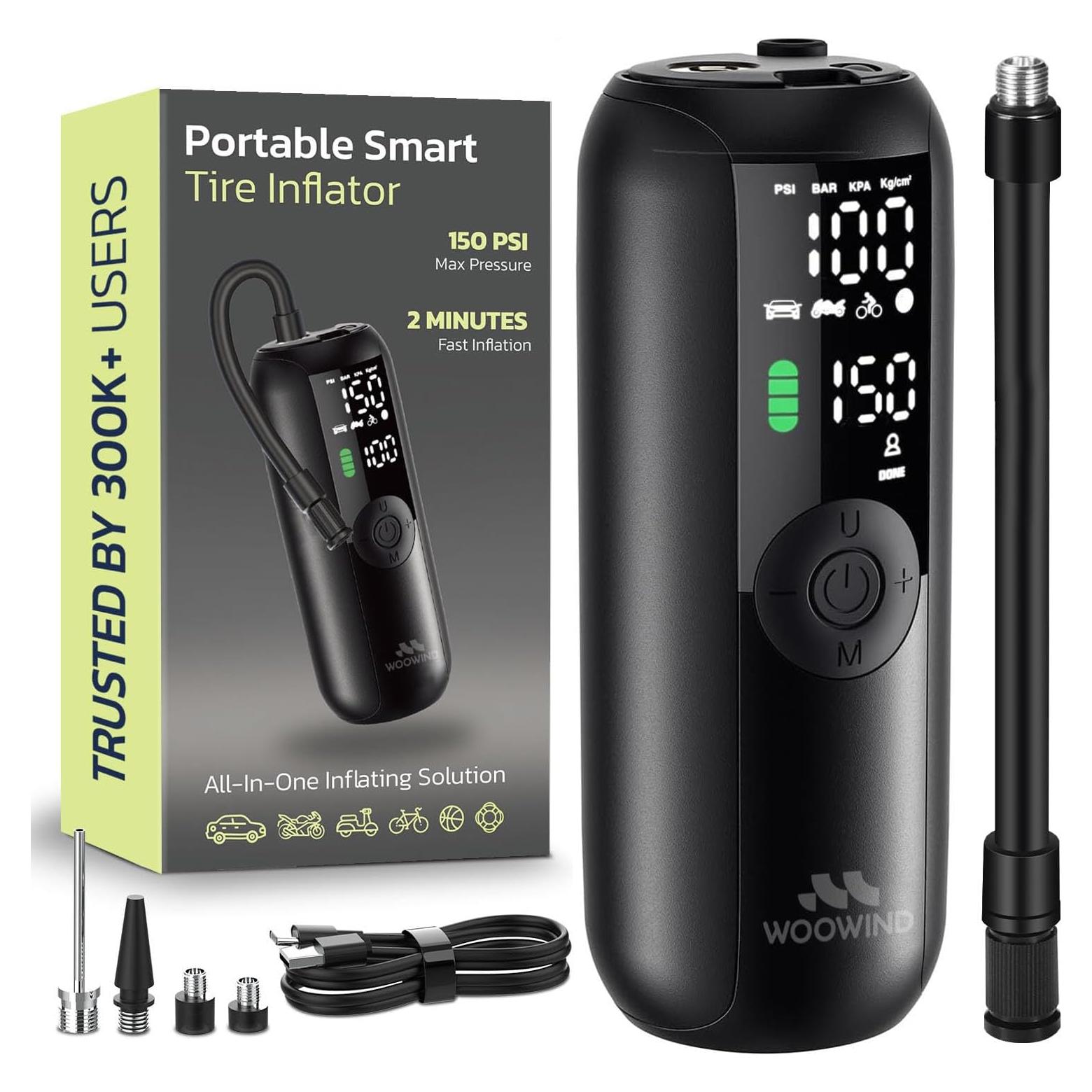 Compresor de Aire Portátil Woowind LP1, 150 PSI, Batería Recargable