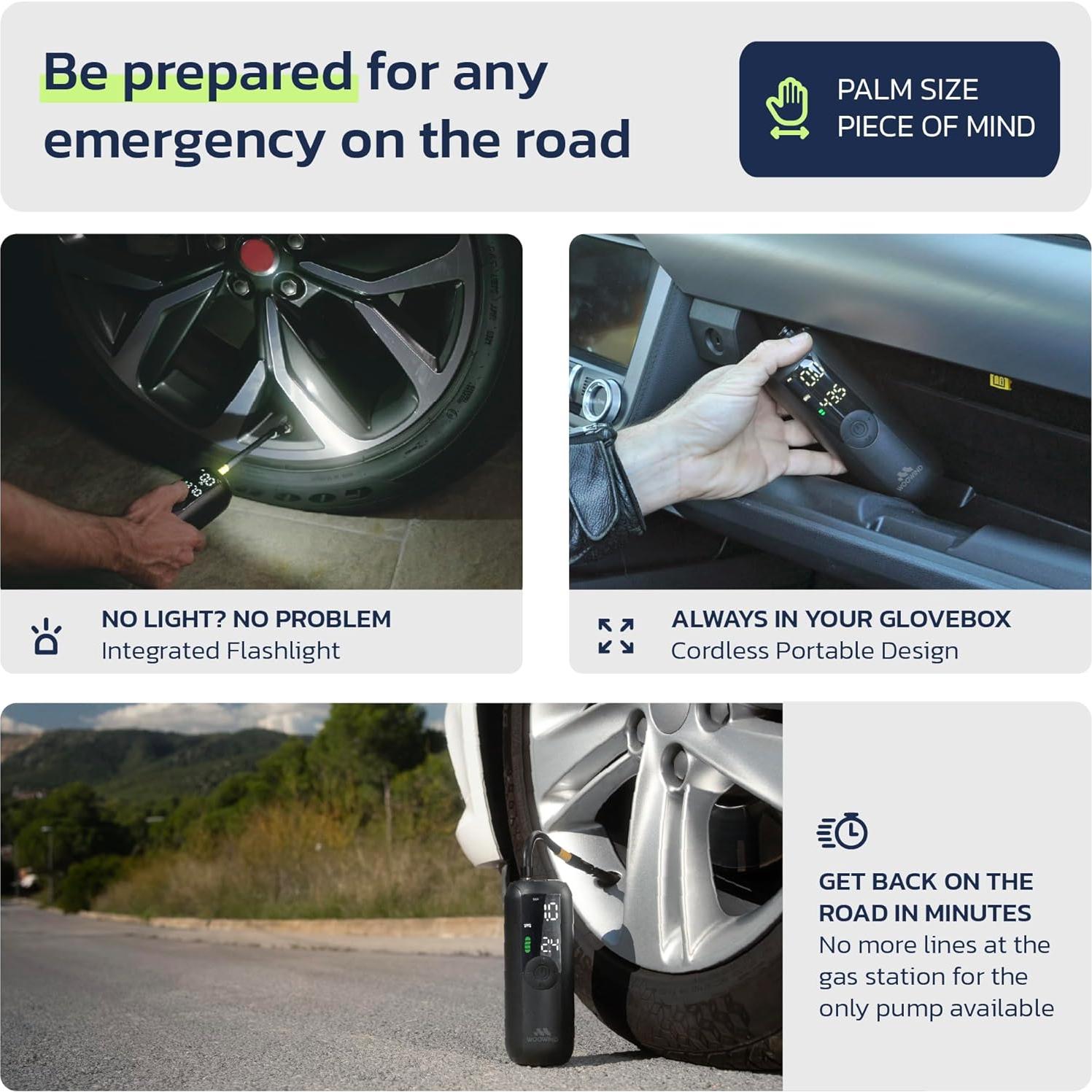 Compresor de Aire Portátil Woowind LP1, 150 PSI, Batería Recargable