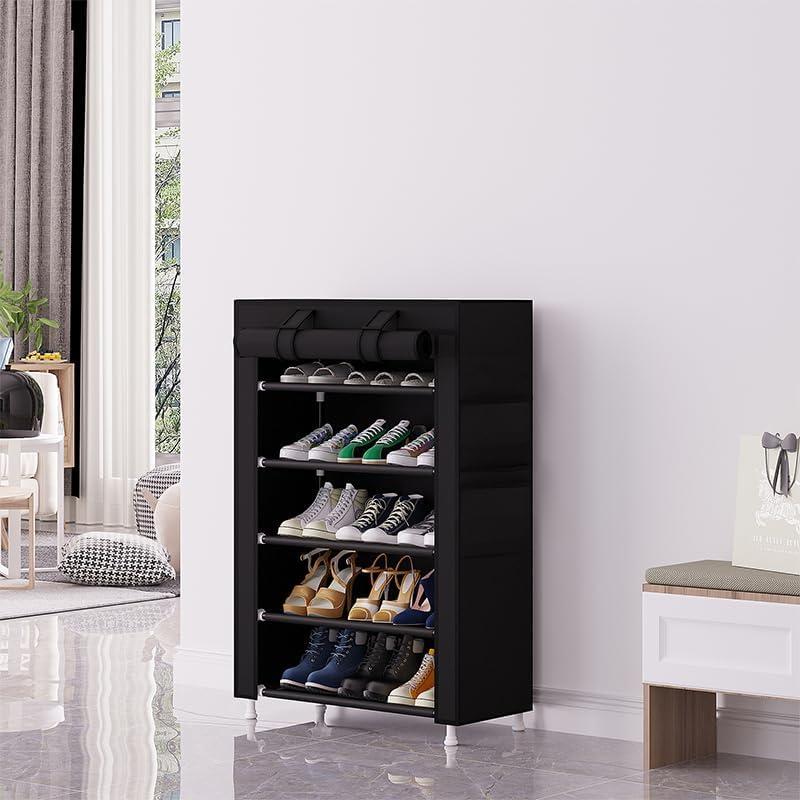 Estante para Zapatos Calmootey 5 Niveles Negro con Cubierta