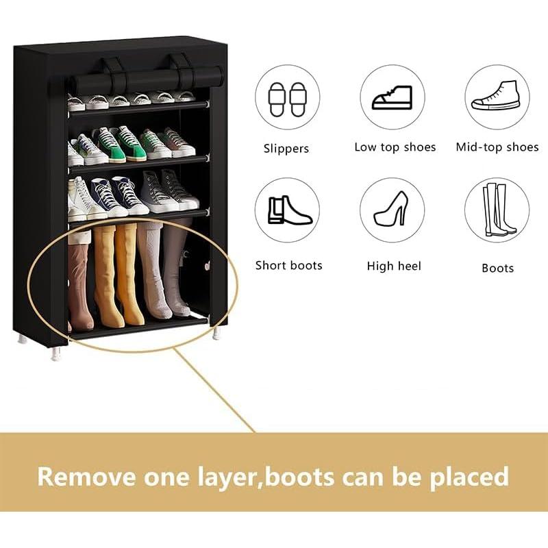 Estante para Zapatos Calmootey 5 Niveles Negro con Cubierta