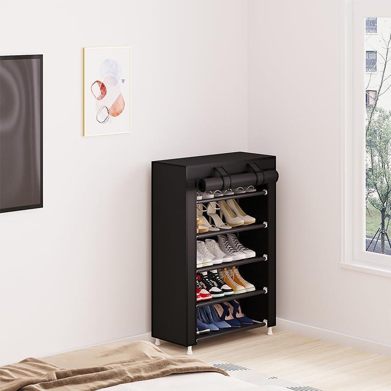 Estante para Zapatos Calmootey 5 Niveles Negro con Cubierta