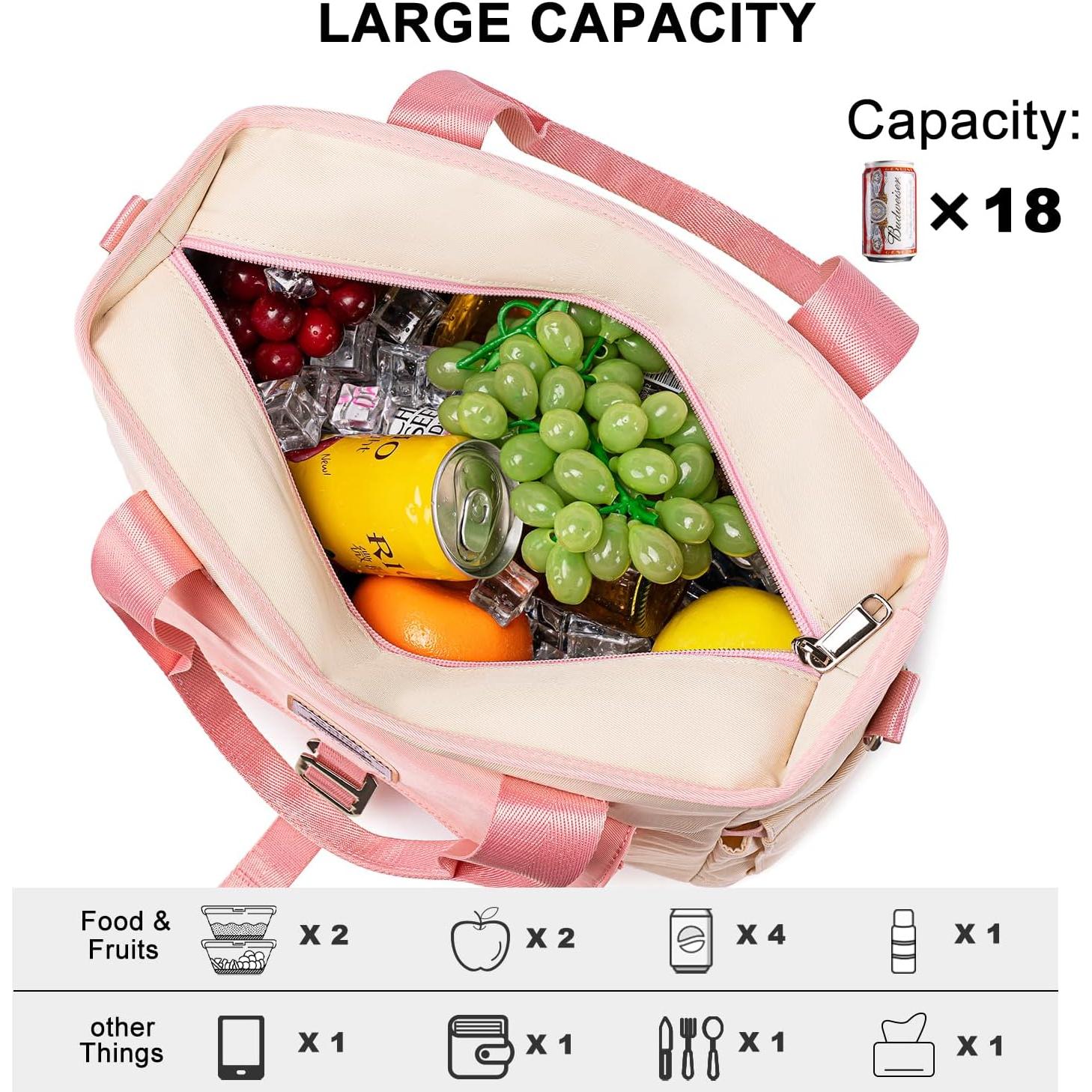 Bolsa de Almuerzo Aislada Weitars 17L Beige/Rosa para Picnic