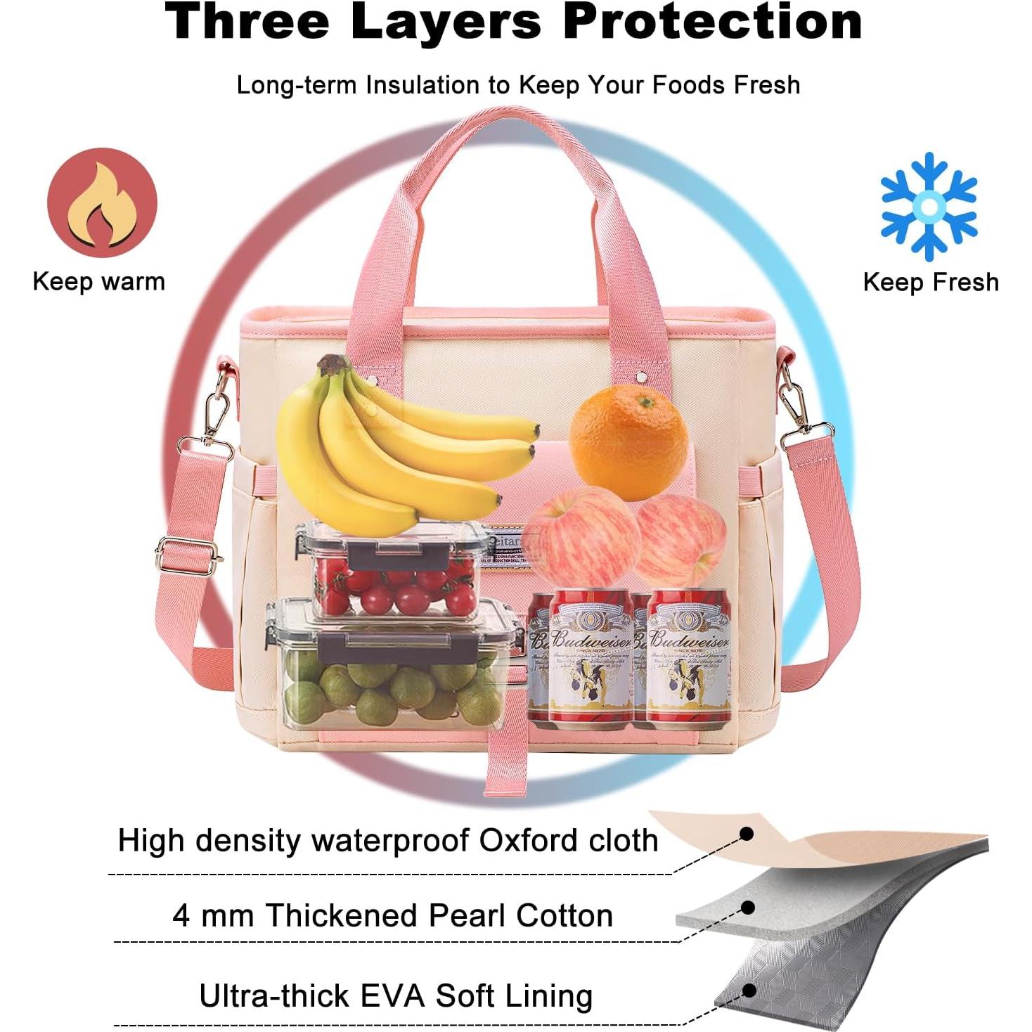 Bolsa de Almuerzo Aislada Weitars 17L Beige/Rosa para Picnic