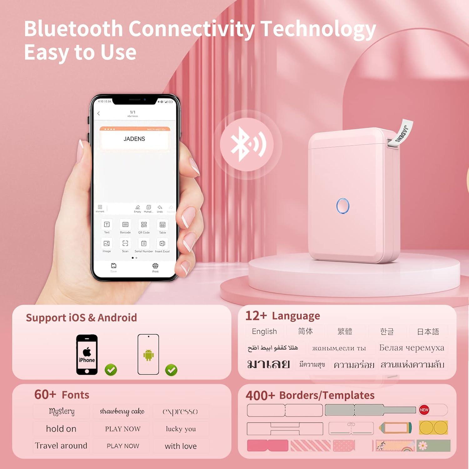 Impresora de Etiquetas JADENS D110 Bluetooth Portátil Rosa