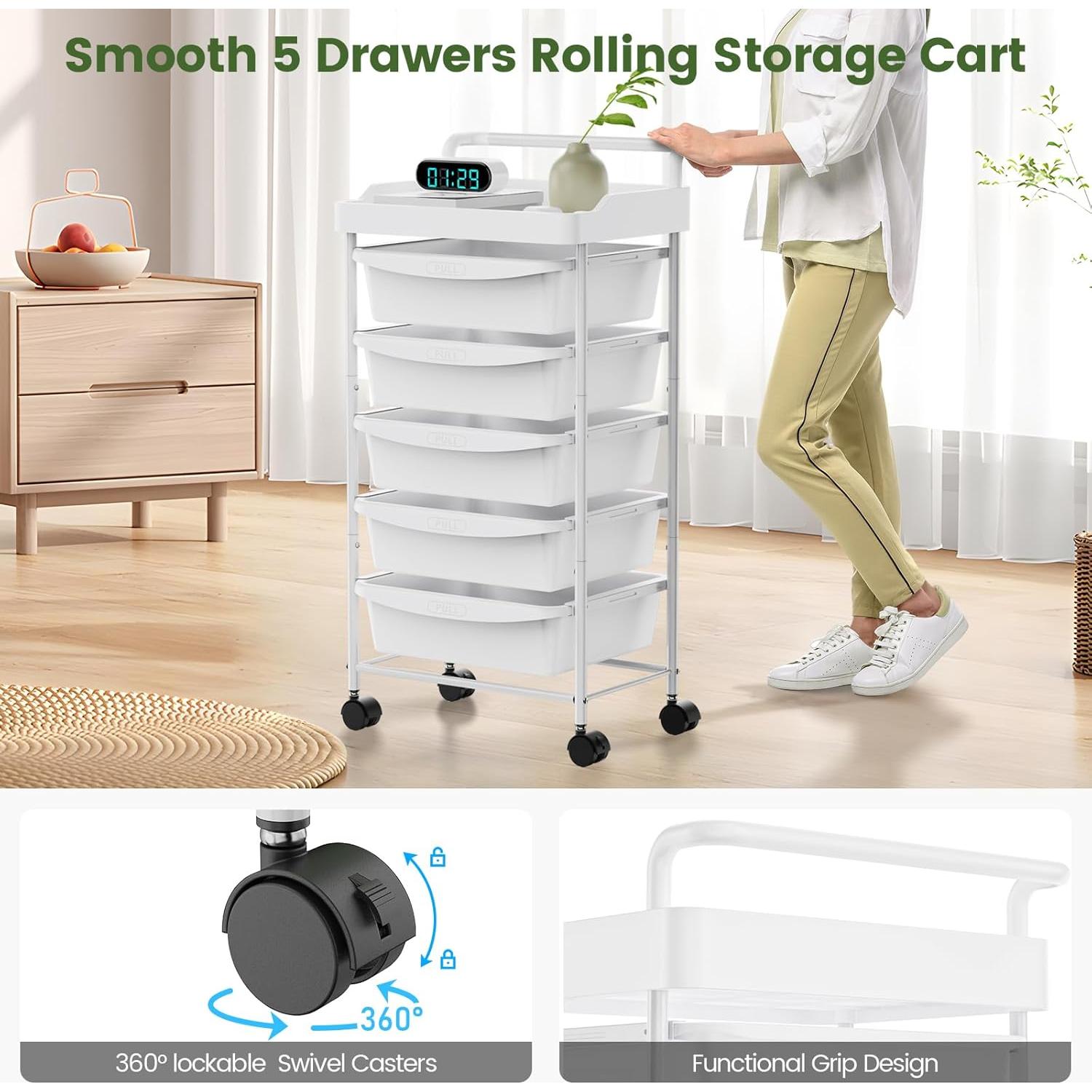 Carro Rodante de Almacenamiento Shrivee 5 Cajones Blanco