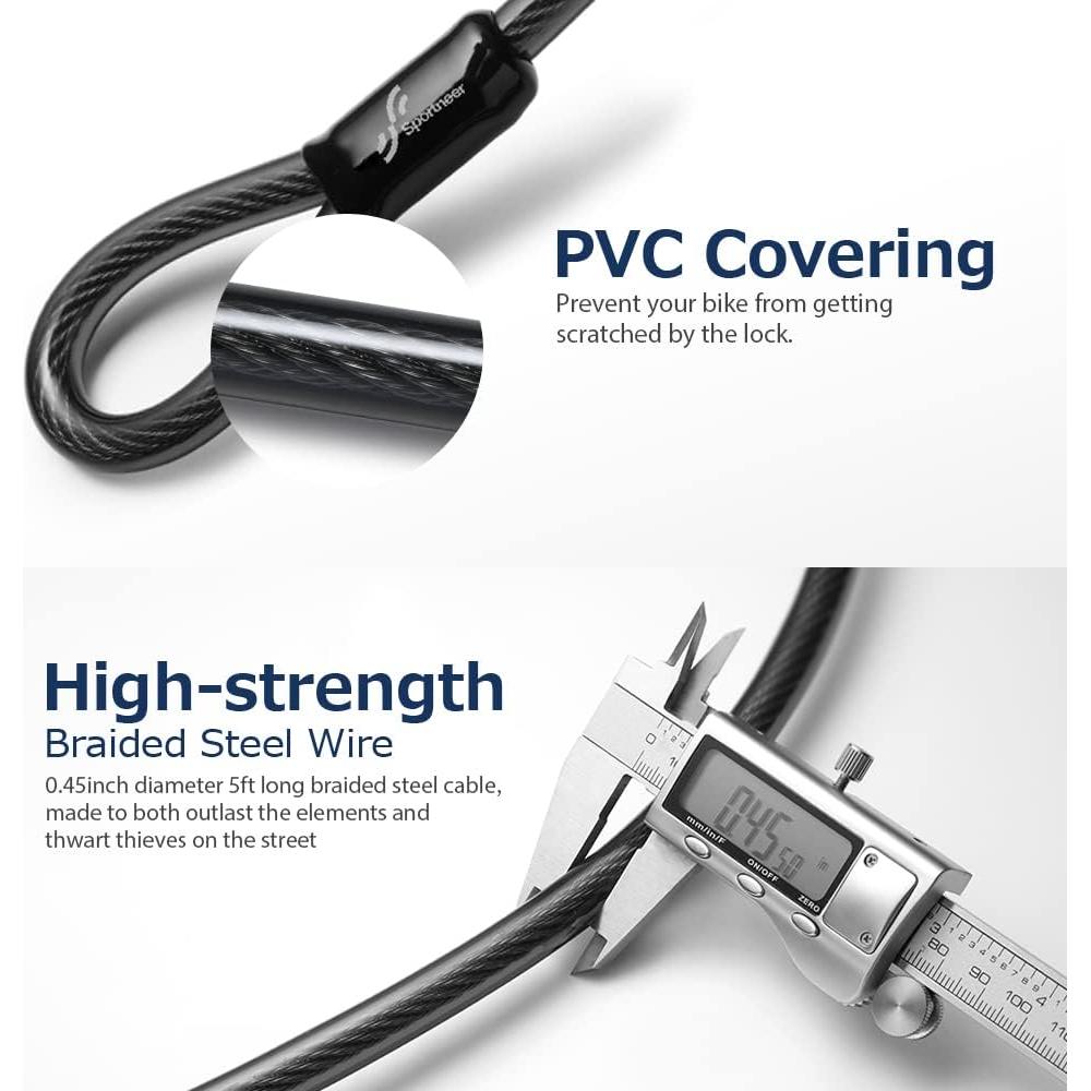 Candado U Sportneer Antirrobo con Cable de 1.5m para Bicicleta
