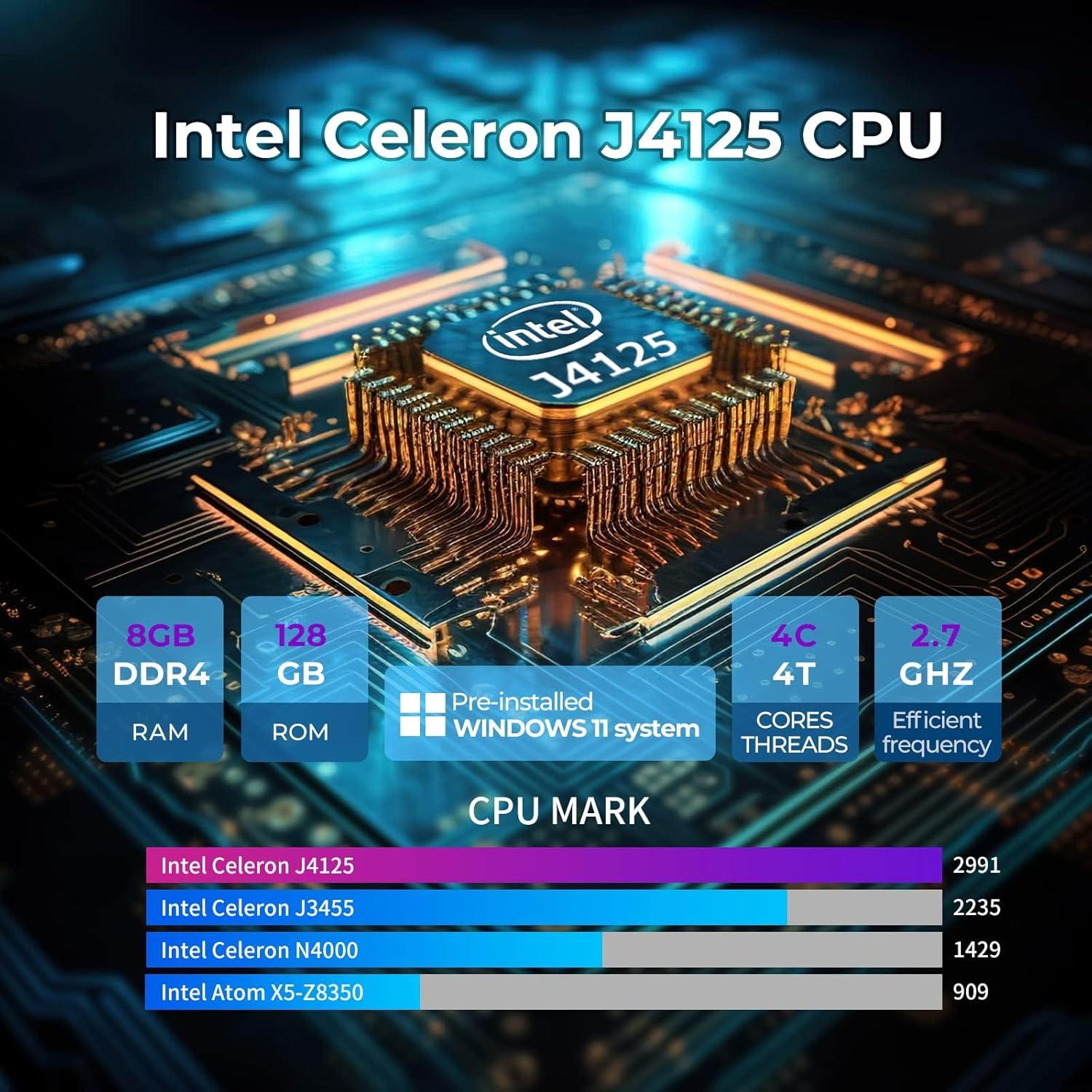 Mini PC Stick HEIGAOLA Celeron J4125 8GB RAM 128GB Win 11 Pro