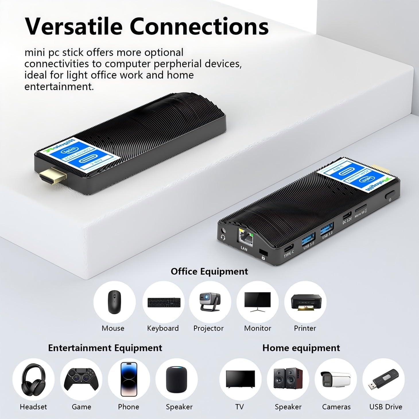Mini PC Stick HEIGAOLA Celeron J4125 8GB RAM 128GB Win 11 Pro