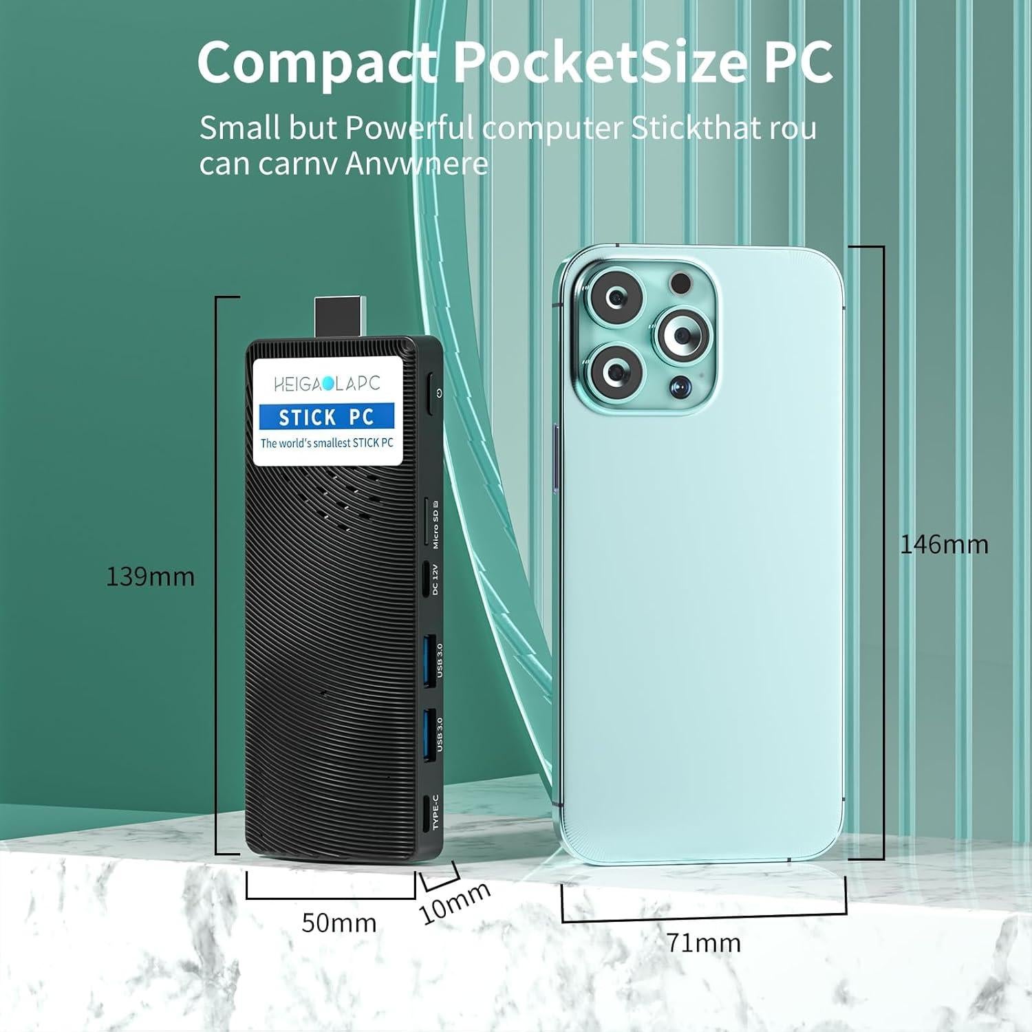 Mini PC Stick HEIGAOLA Celeron J4125 8GB RAM 128GB Win 11 Pro