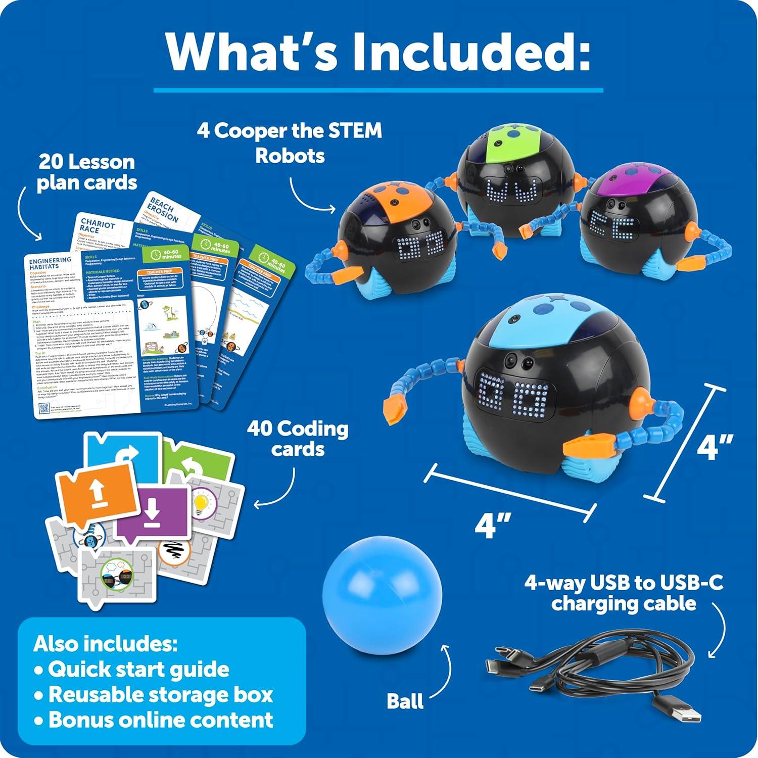Learning Resources Cooper The STEM Robot Classroom Set - Coding for Kids, Building Toys, Robotics Kids, Montessori Programming, Gifts for Boy and Girls, Must Haves, Interactive Homeschool Supplies