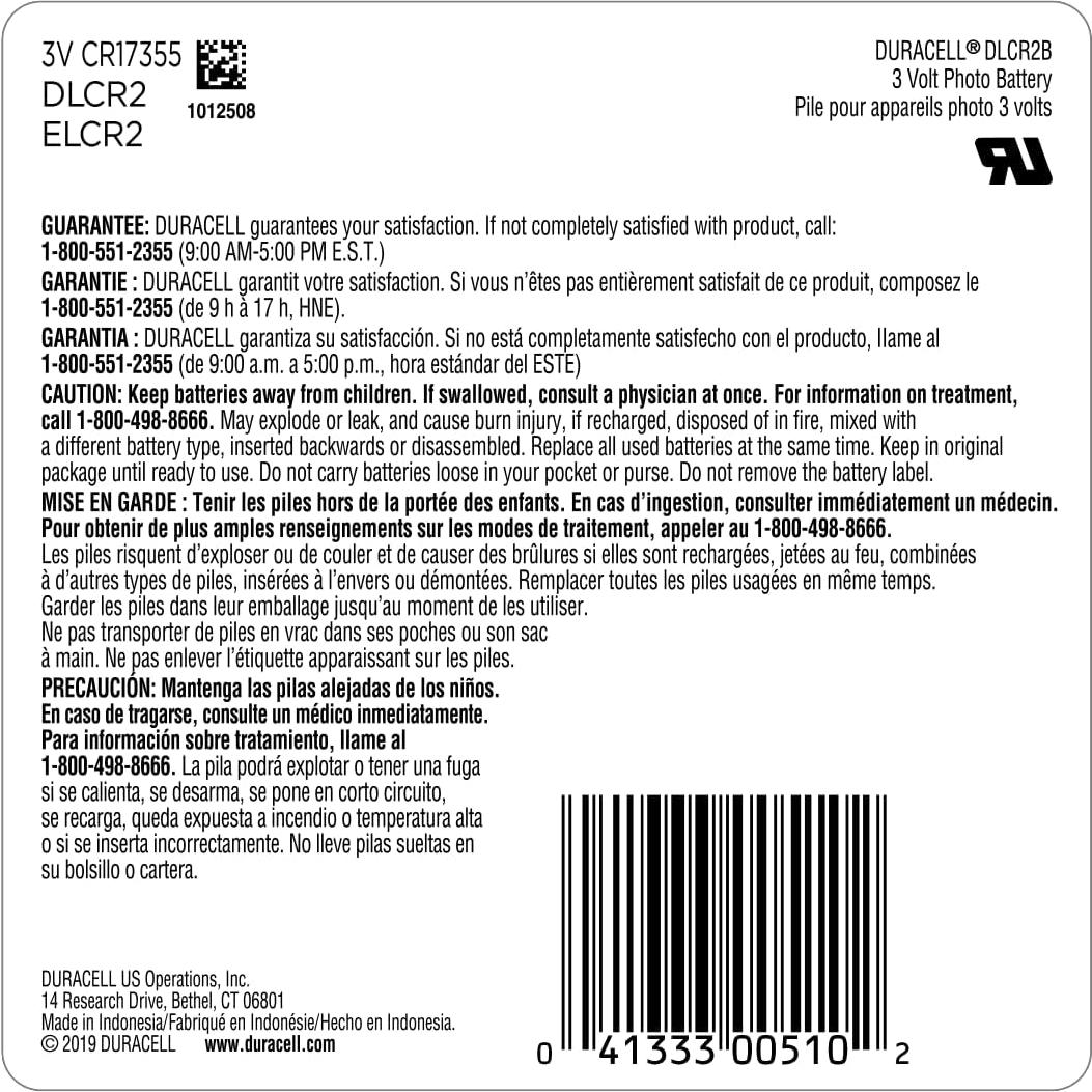 Batería de Litio Duracell CR2 3V Alta Potencia Paquete de 1