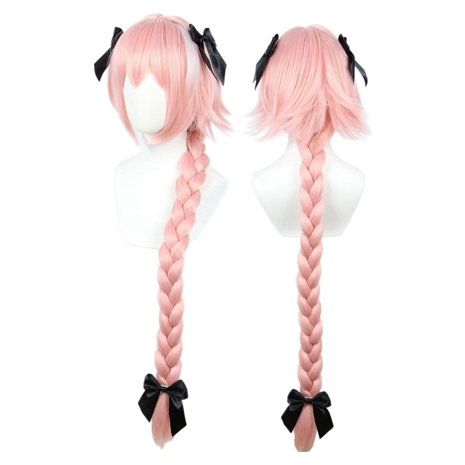 Peluca de Cosplay Rosa Linfairy 95cm con Lazos y Gorra