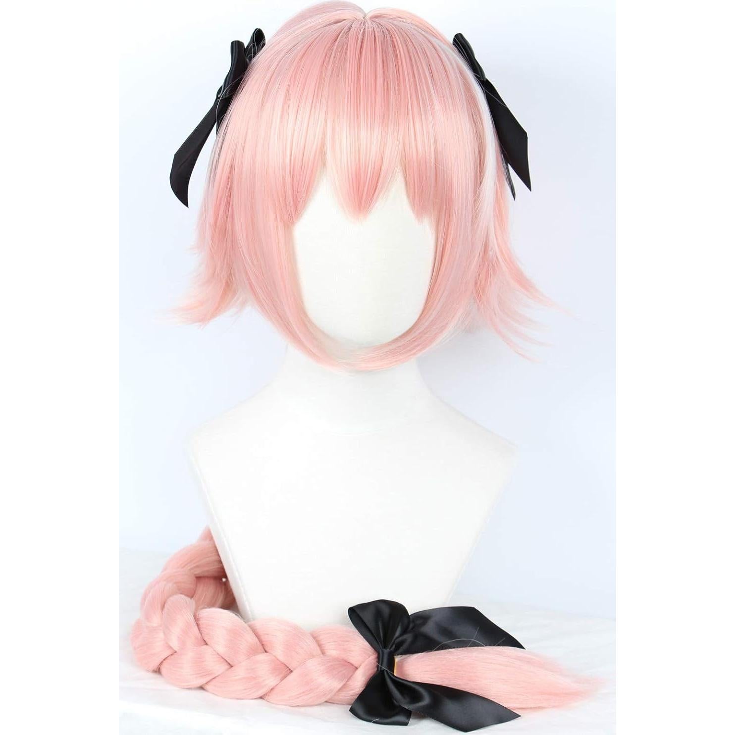 Peluca de Cosplay Rosa Linfairy 95cm con Lazos y Gorra