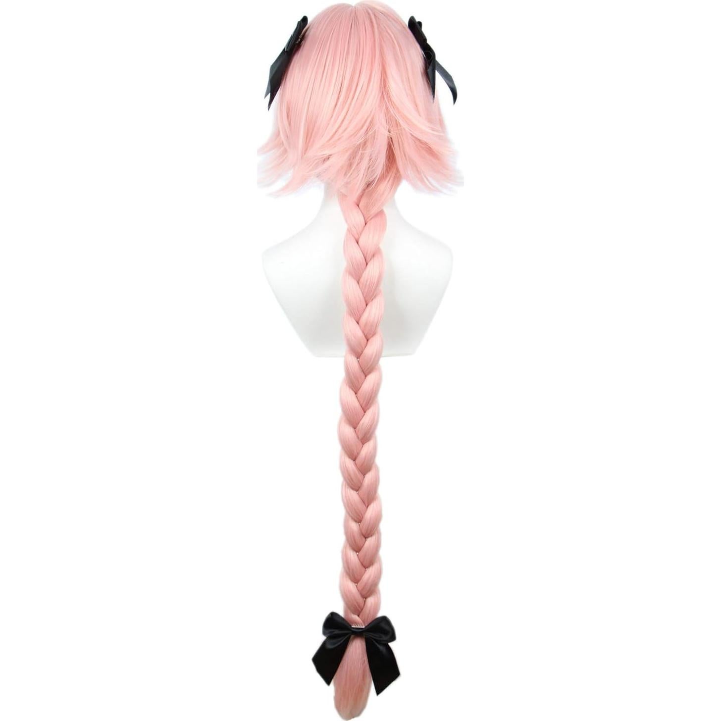 Peluca de Cosplay Rosa Linfairy 95cm con Lazos y Gorra