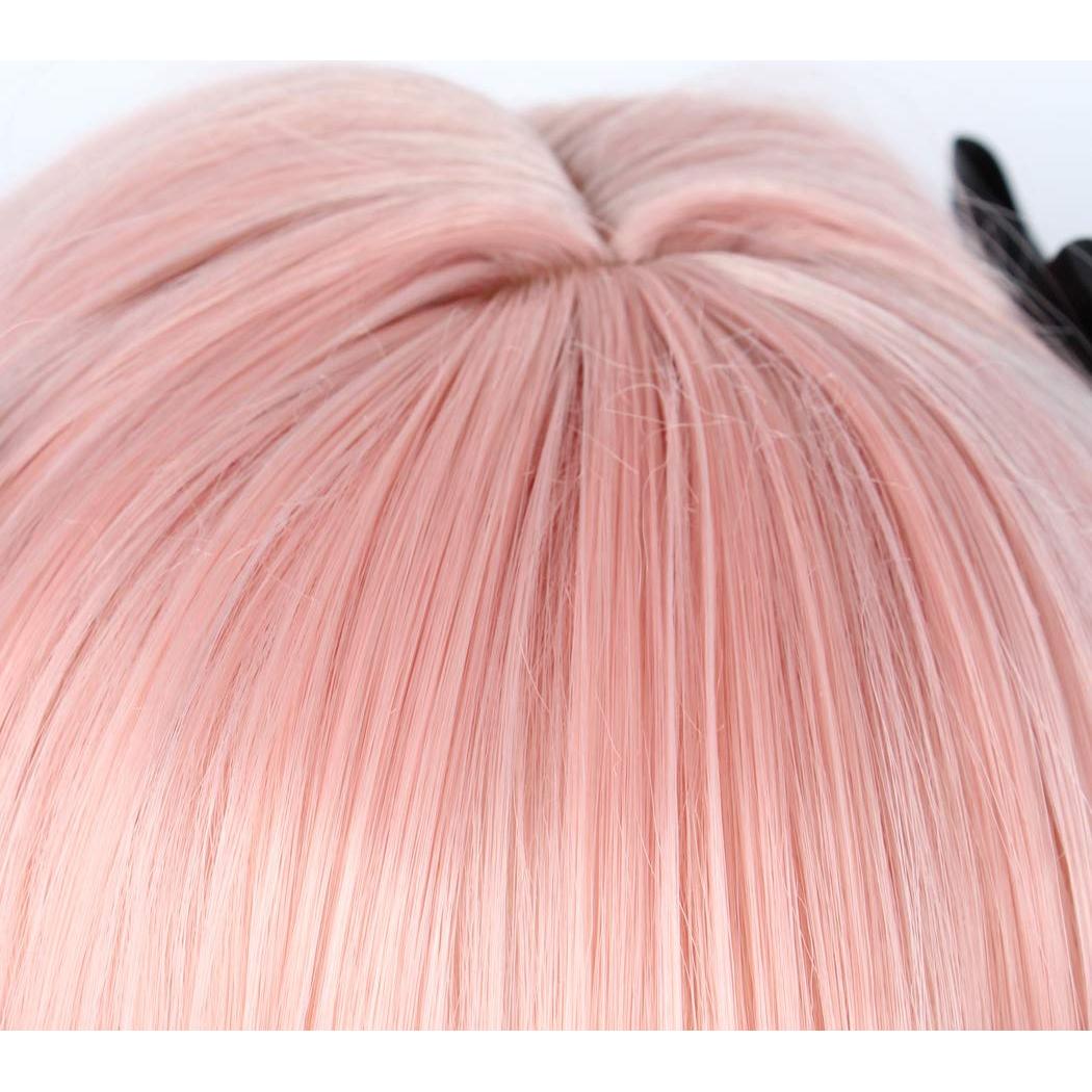 Peluca de Cosplay Rosa Linfairy 95cm con Lazos y Gorra