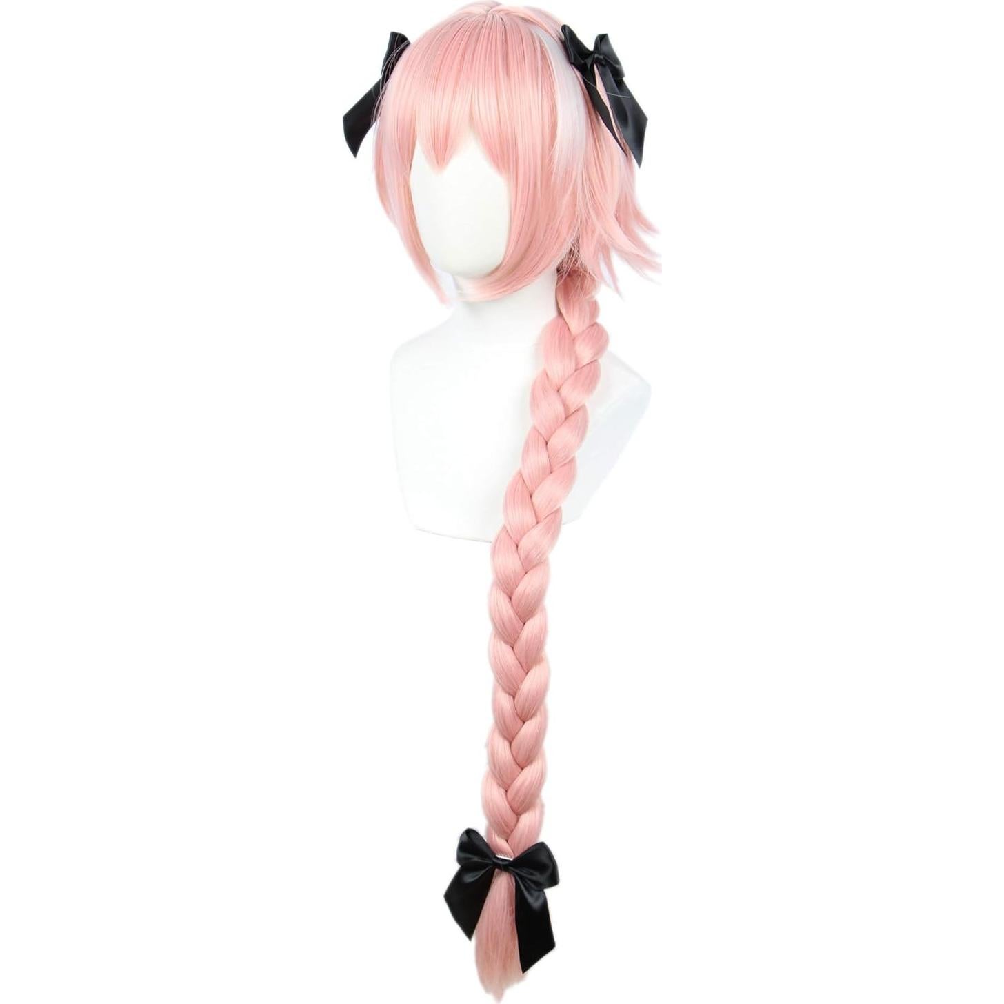 Peluca de Cosplay Rosa Linfairy 95cm con Lazos y Gorra