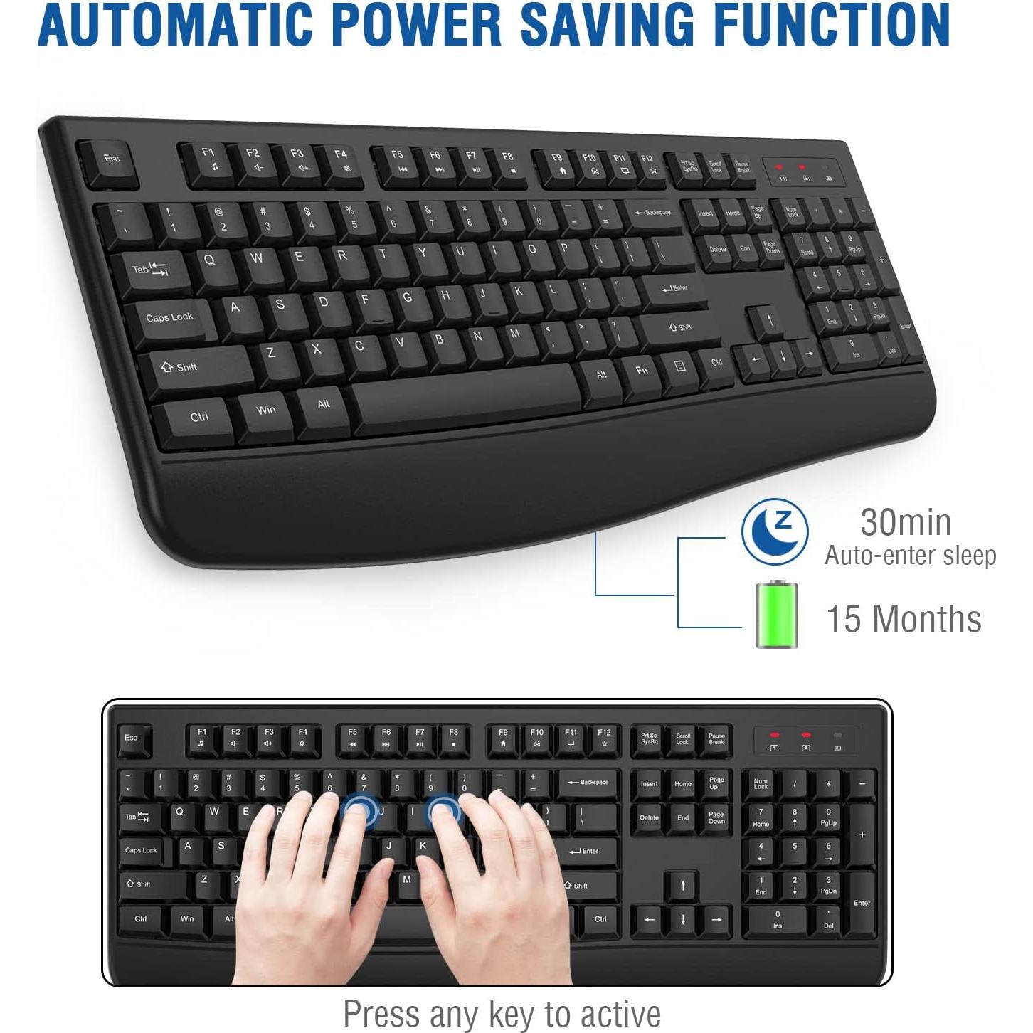Teclado Inalámbrico EDJO Ergonómico con Reposamuñecas