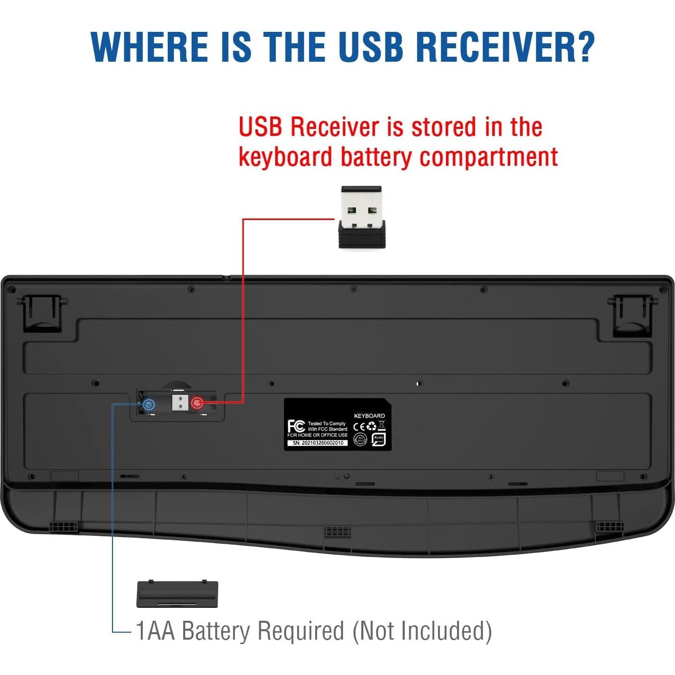 Teclado Inalámbrico EDJO Ergonómico con Reposamuñecas