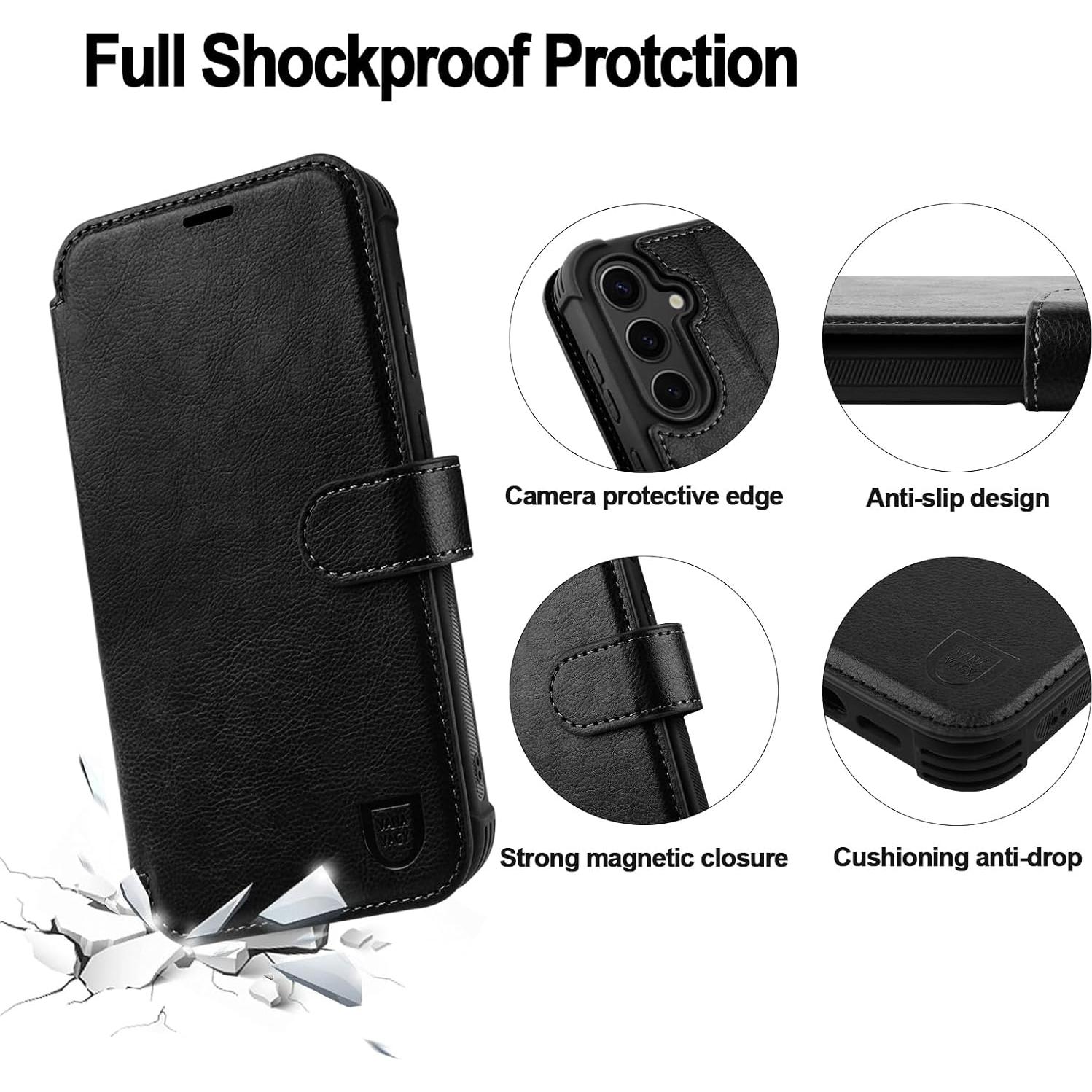 Funda de Cartera VANAVAGY para Samsung Galaxy S24 - Negro