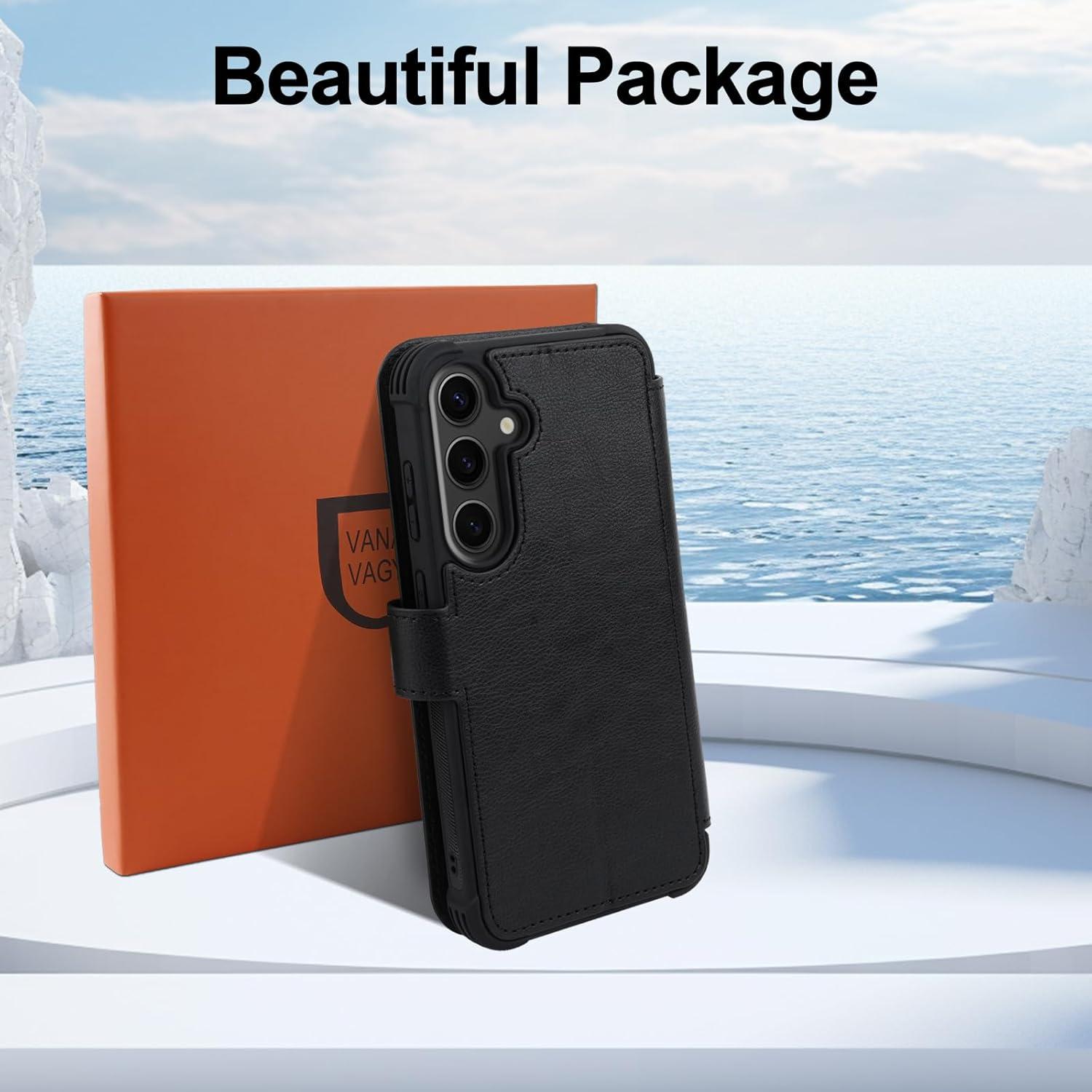 Funda de Cartera VANAVAGY para Samsung Galaxy S24 - Negro