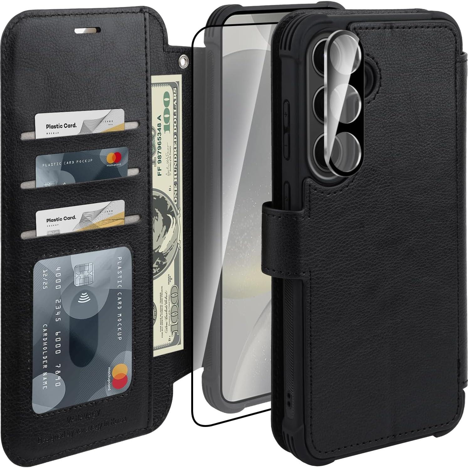 Funda de Cartera VANAVAGY para Samsung Galaxy S24 - Negro