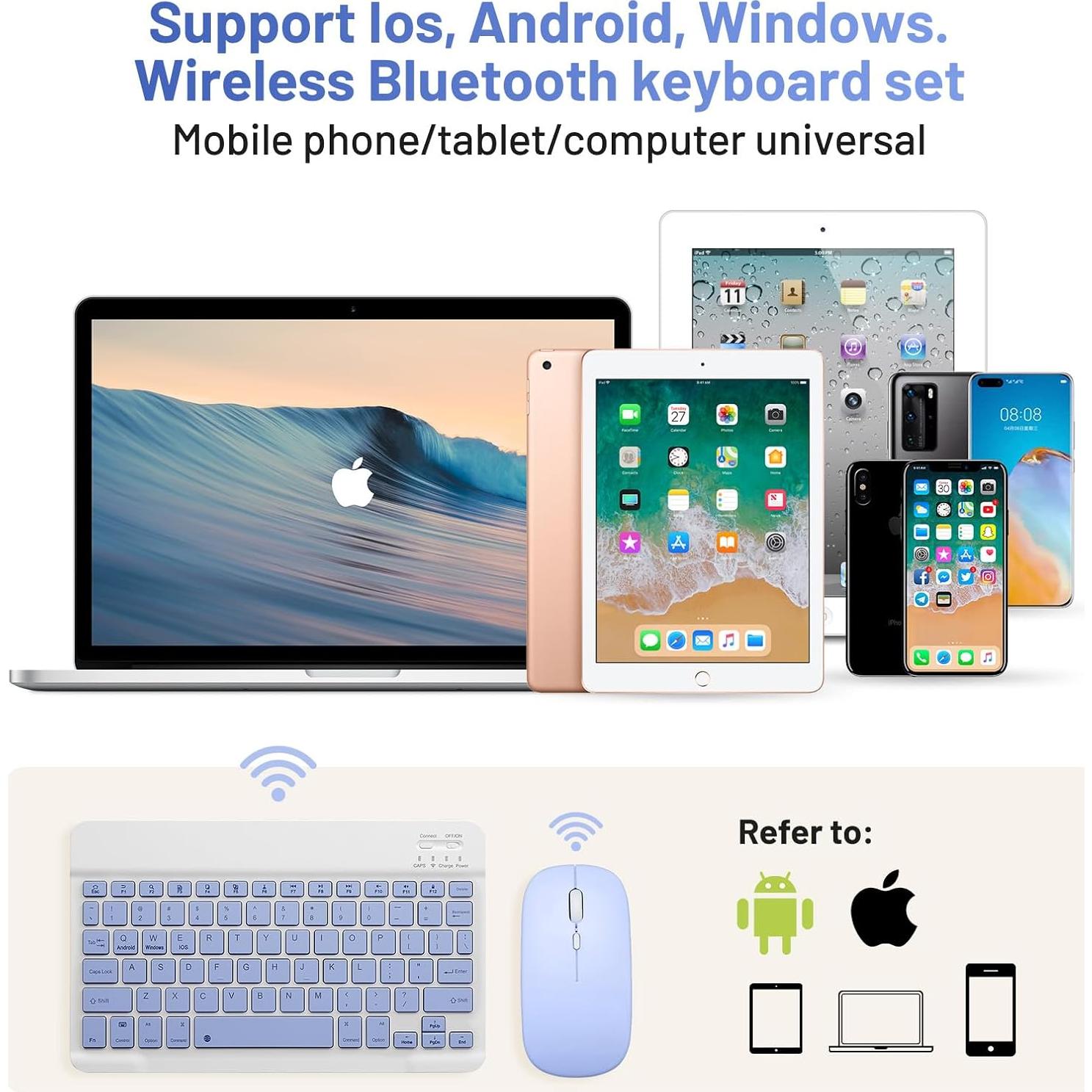 Combo Teclado y Ratón Bluetooth Recargable Púrpura