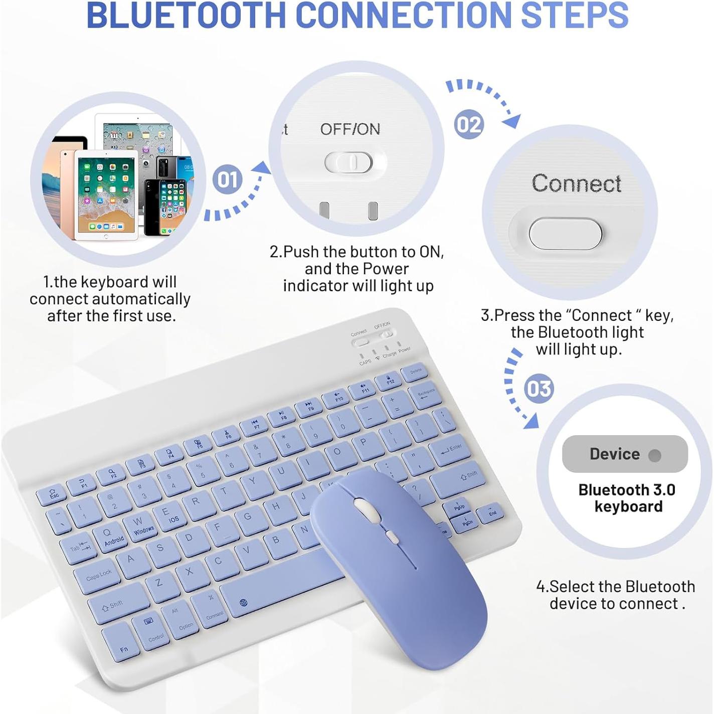 Combo Teclado y Ratón Bluetooth Recargable Púrpura