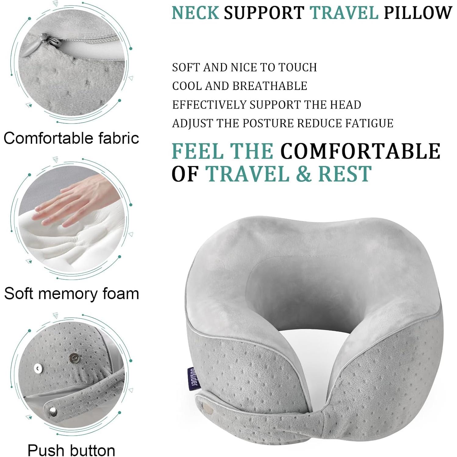 Almohada de Viaje Gosider Espuma con Memoria Gris 30x20x10cm