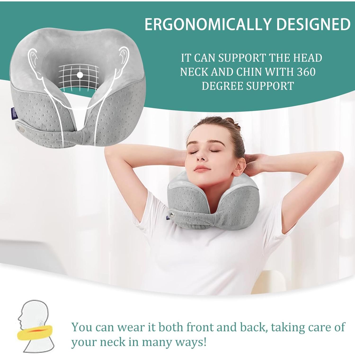 Almohada de Viaje Gosider Espuma con Memoria Gris 30x20x10cm