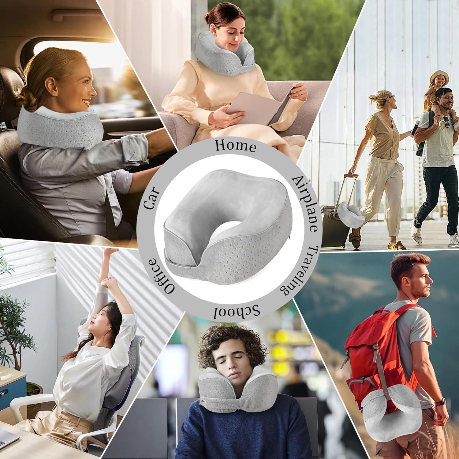 Almohada de Viaje Gosider Espuma con Memoria Gris 30x20x10cm