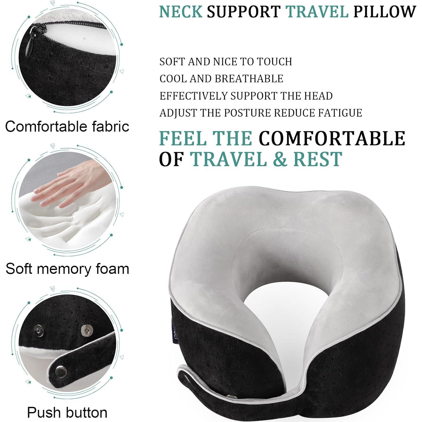Almohada de Viaje Gosider Negra Espuma de Memoria Ergonométrica
