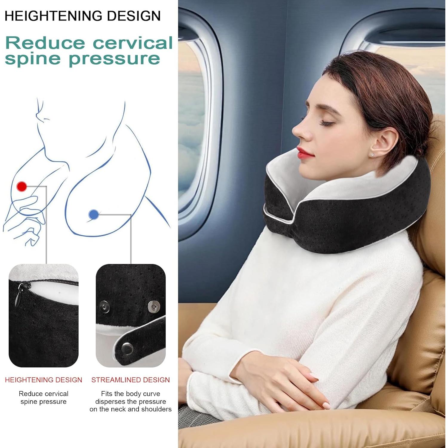Almohada de Viaje Gosider Negra Espuma de Memoria Ergonométrica