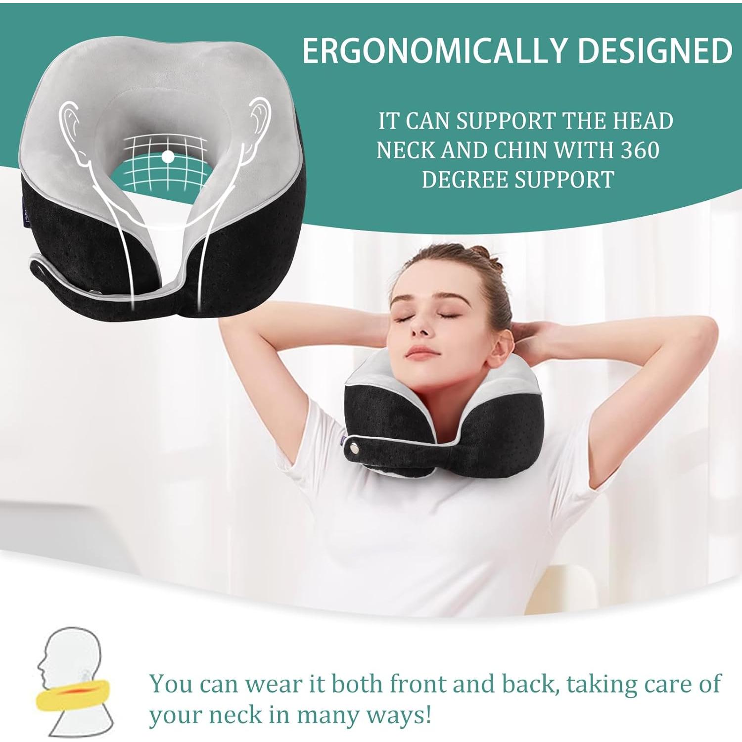 Almohada de Viaje Gosider Negra Espuma de Memoria Ergonométrica