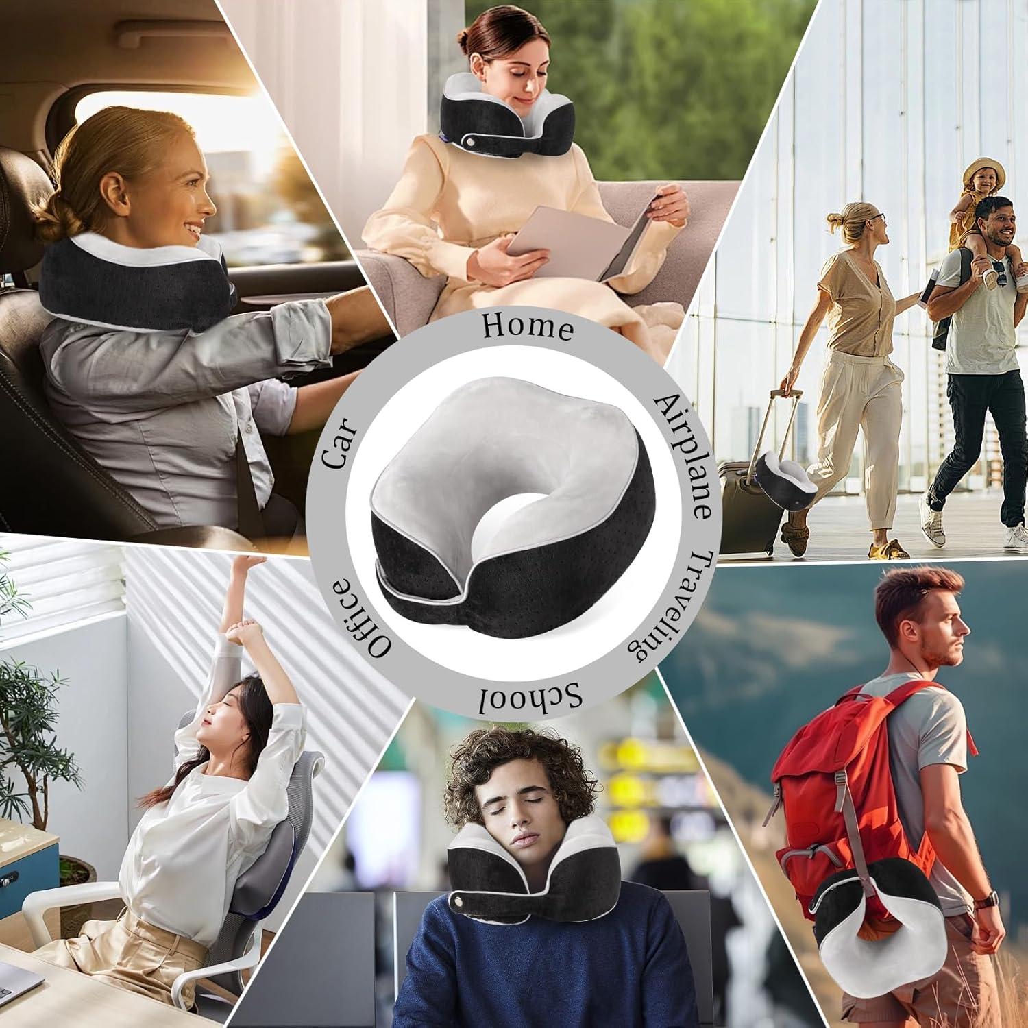 Almohada de Viaje Gosider Negra Espuma de Memoria Ergonométrica