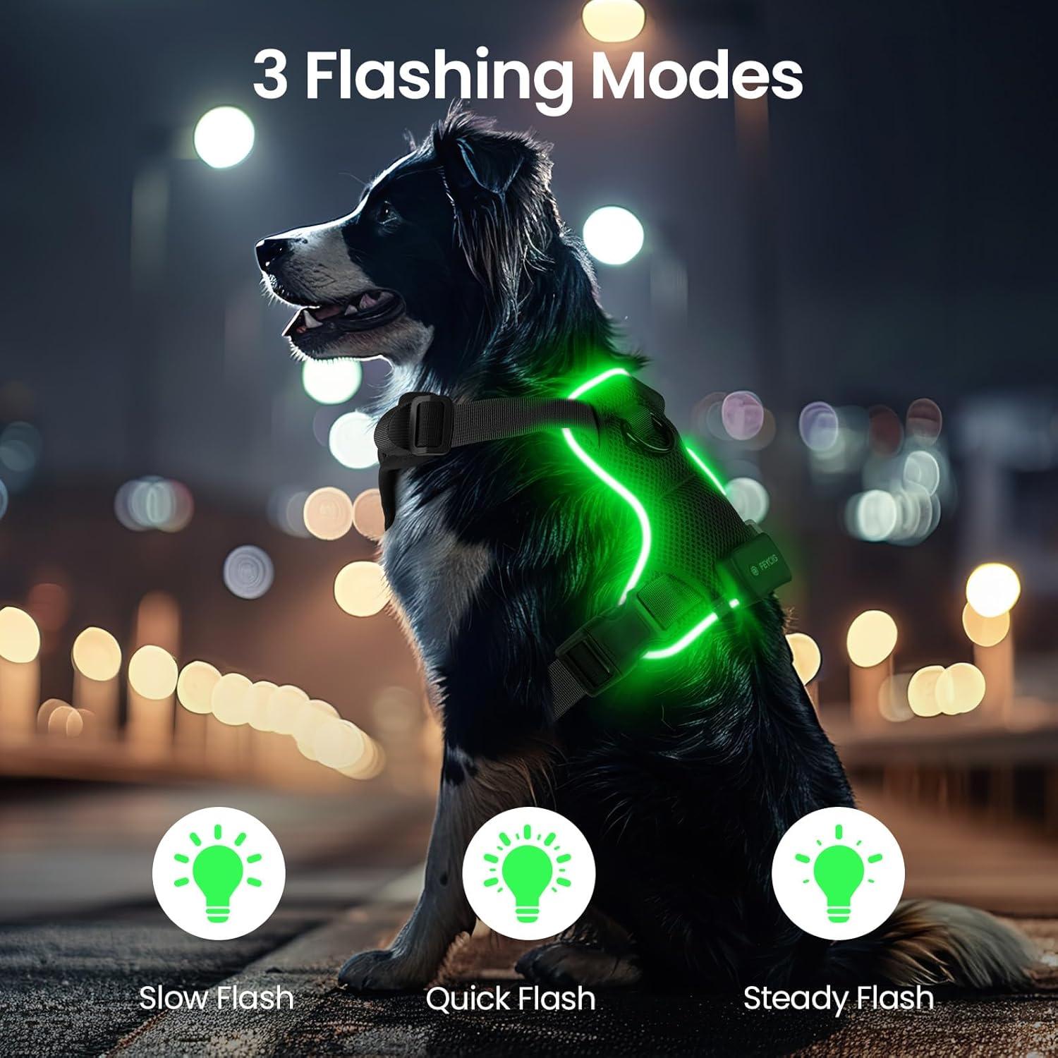 Arnés Iluminado para Perros Feycig XS Negro Ajustable LED