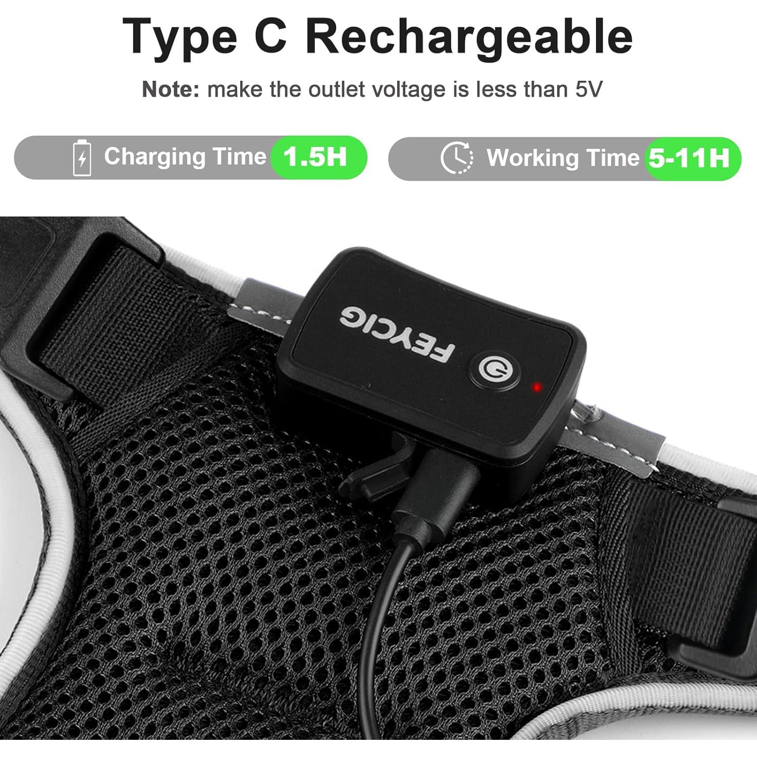 Arnés Iluminado para Perros Feycig XS Negro Ajustable LED