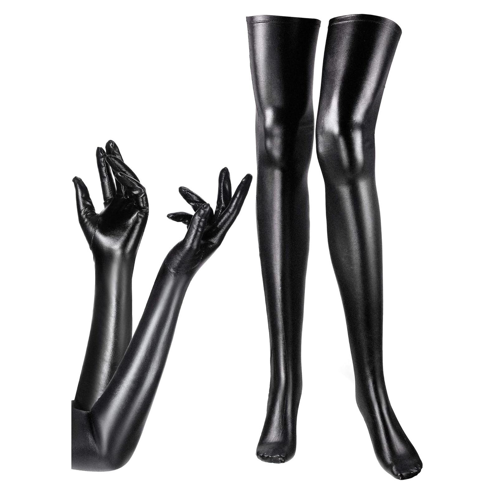 SATINIOR Disfraz Halloween Mujeres Guantes y Medias Brillantes