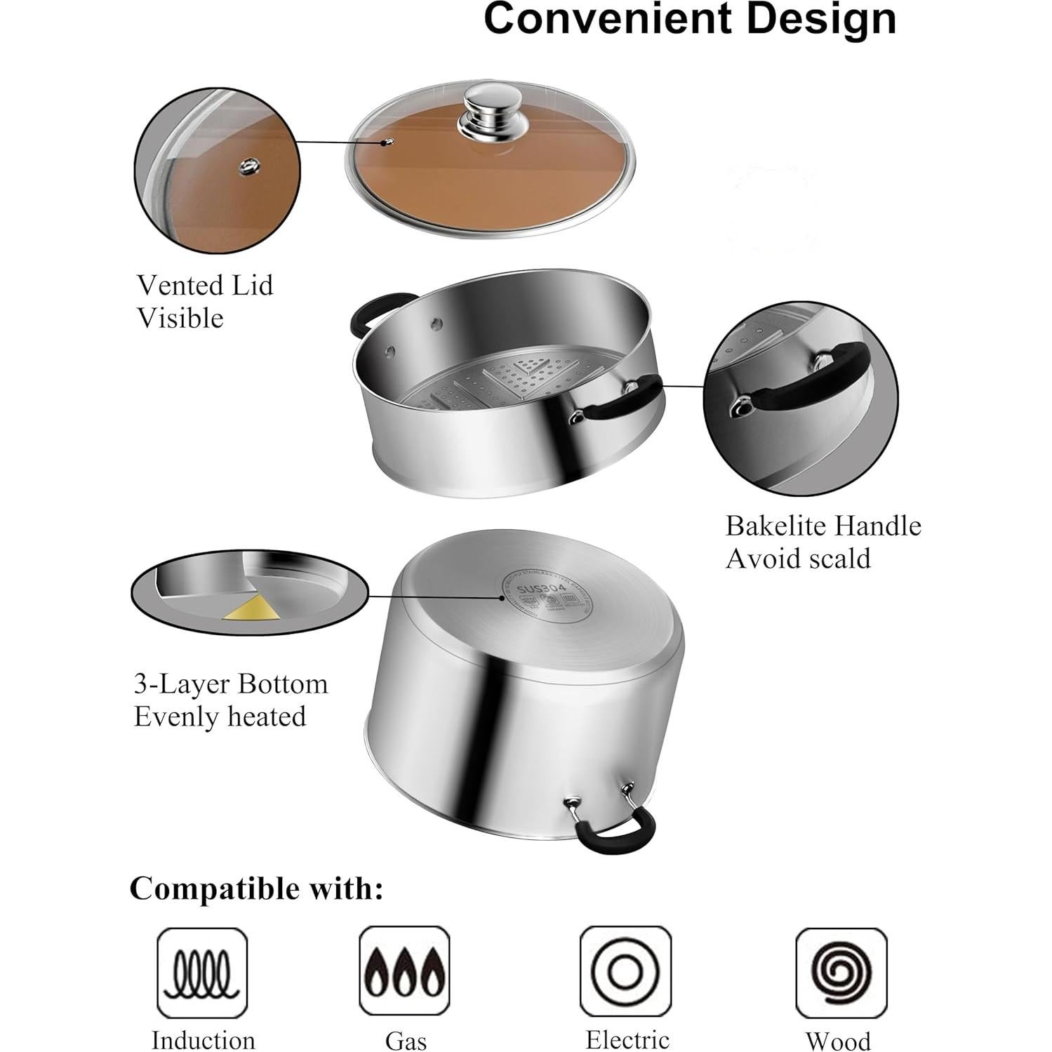 Olla de Vapor VENTION 2.1 QT Acero Inoxidable 18 cm Inducción