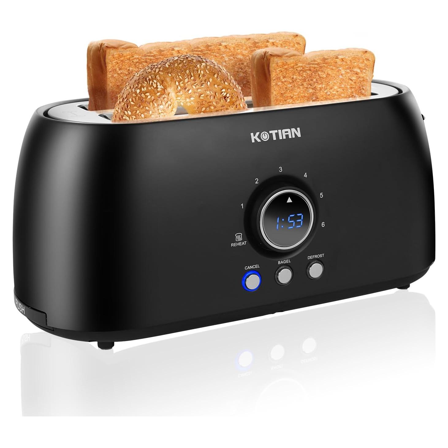 Tostadora KOTIAN 4 Rebanadas Acero Inoxidable Retro Negra