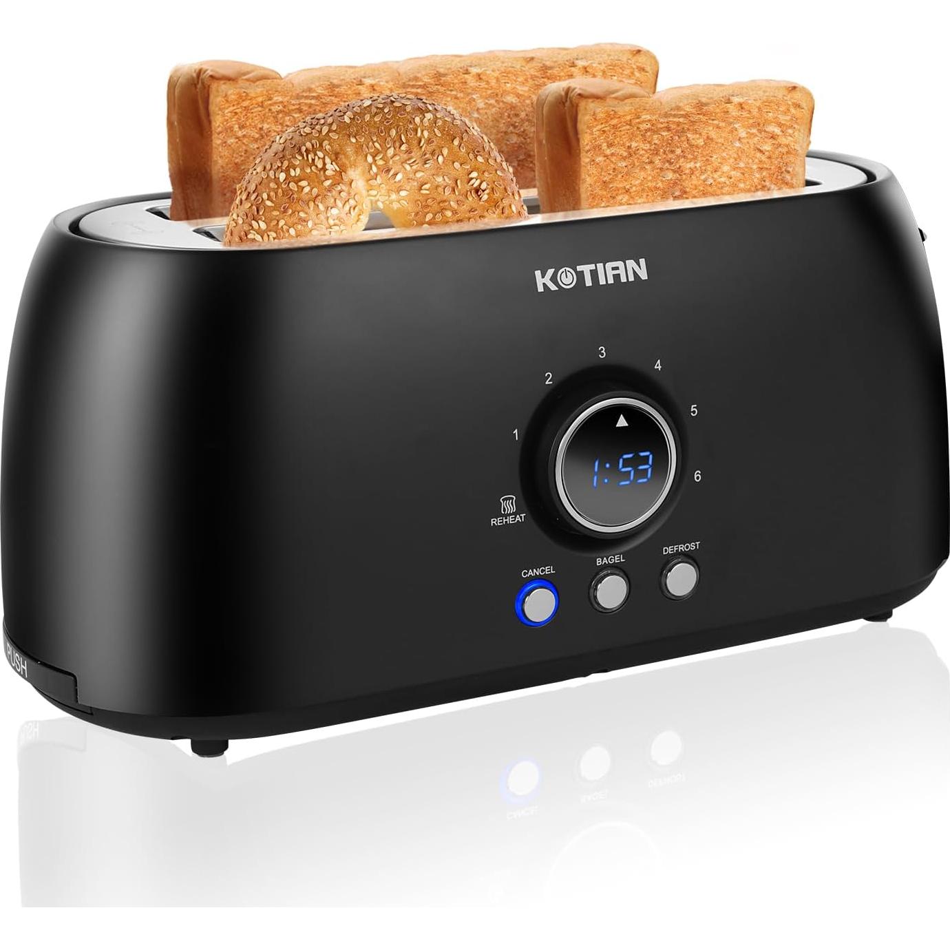 Tostadora KOTIAN 4 Rebanadas Acero Inoxidable Retro Negra