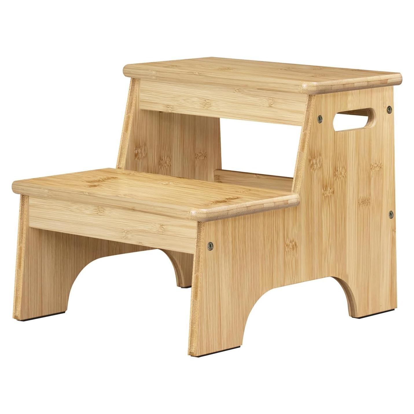 Escalón de Baño Forbena de Madera Natural 2 Pasos Antideslizante