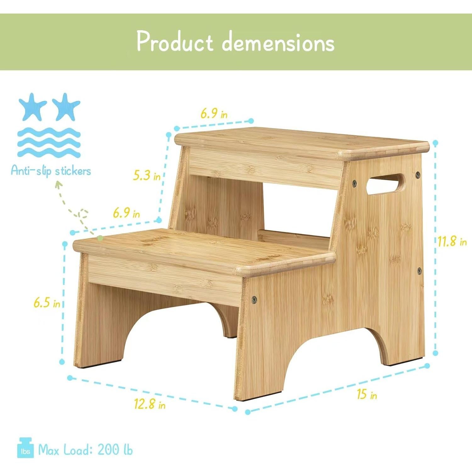 Escalón de Baño Forbena de Madera Natural 2 Pasos Antideslizante