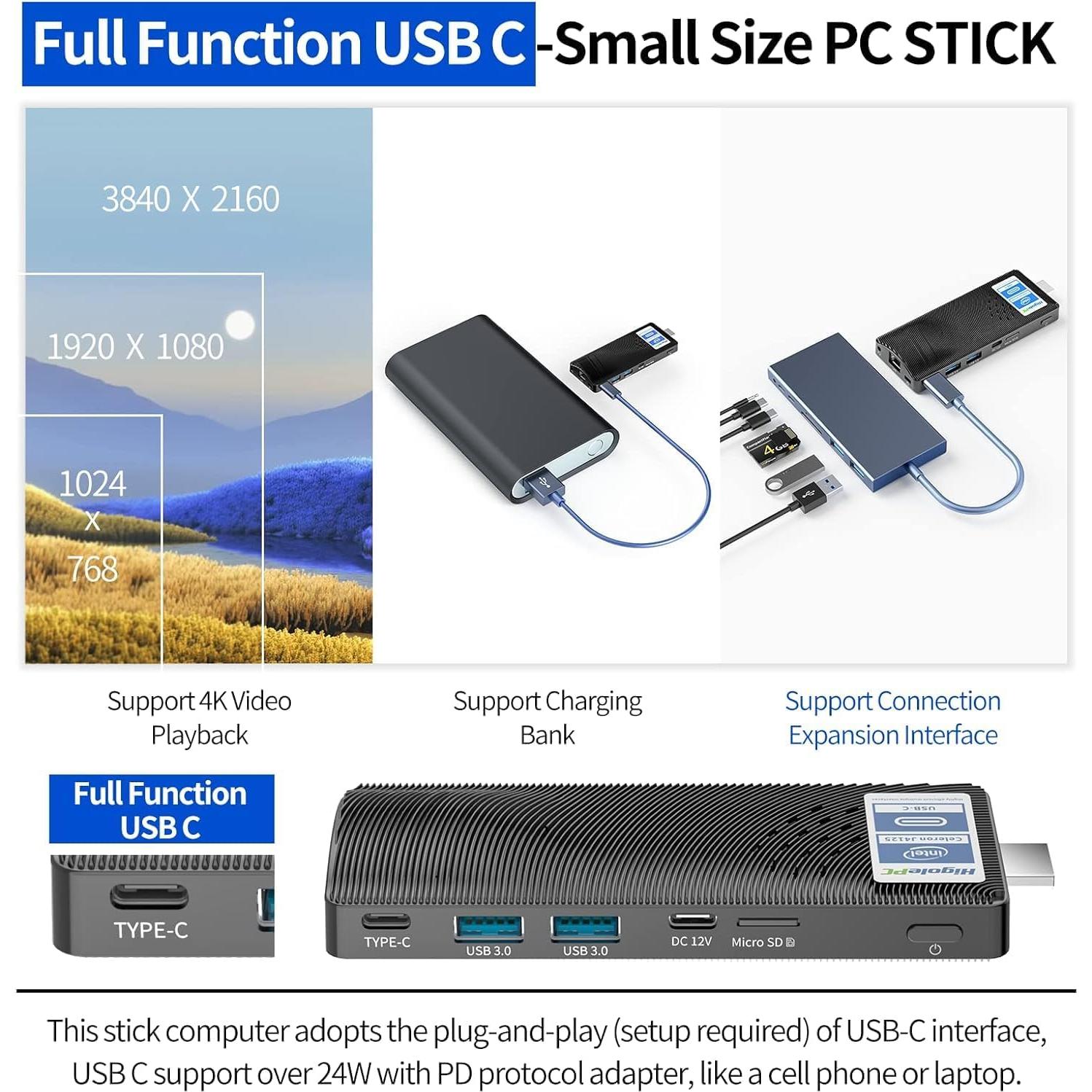 Mini PC Stick OuuOee Celeron J4125 4GB RAM 64GB SSD 4K