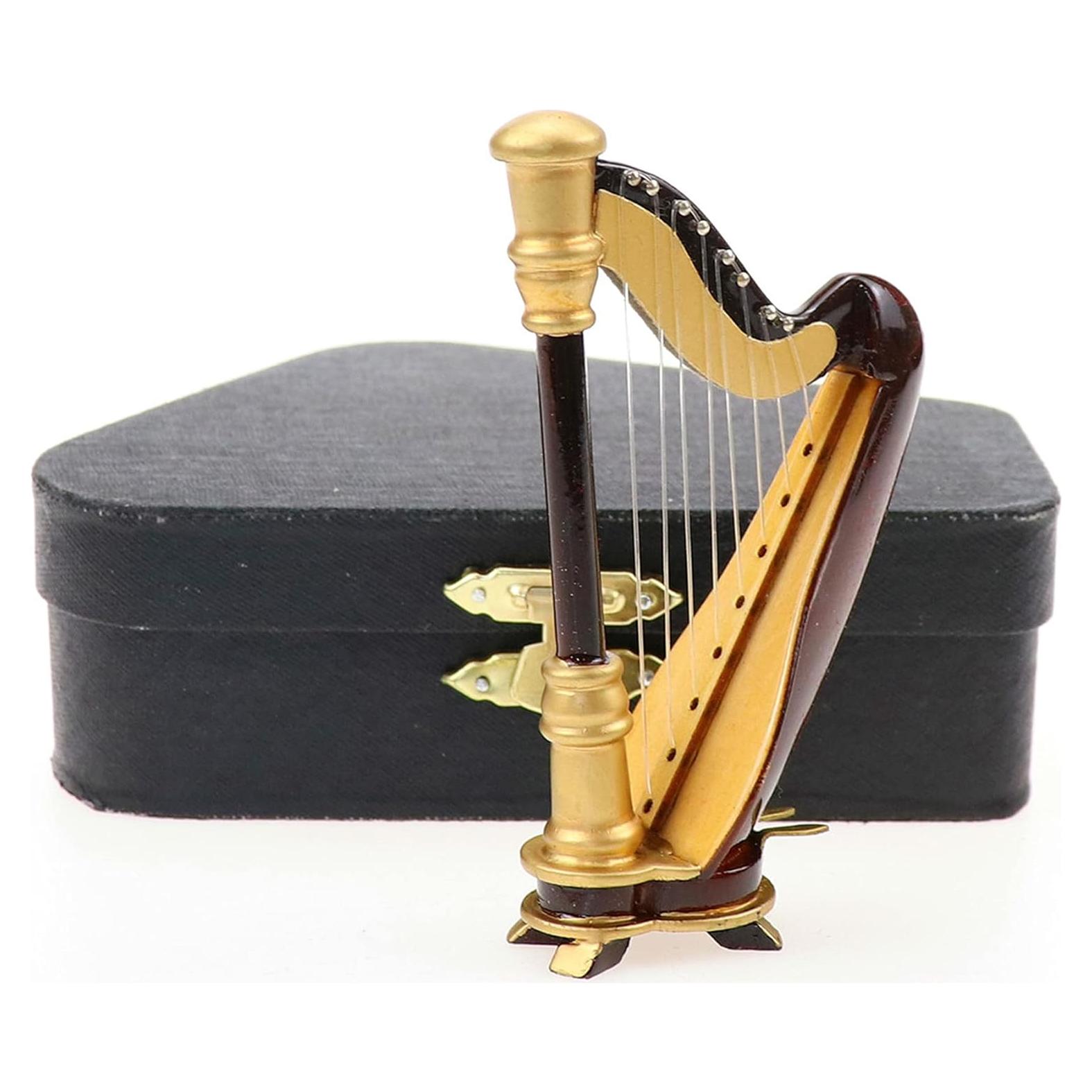 Arpa Miniatura Dselvgvu 9cm Decoración Musical con Estuche