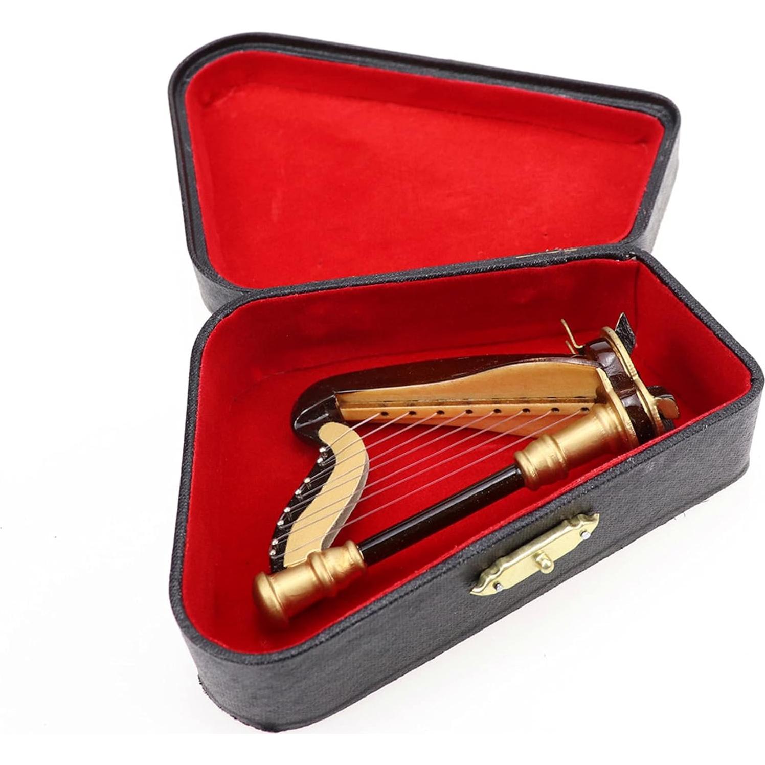 Arpa Miniatura Dselvgvu 9cm Decoración Musical con Estuche